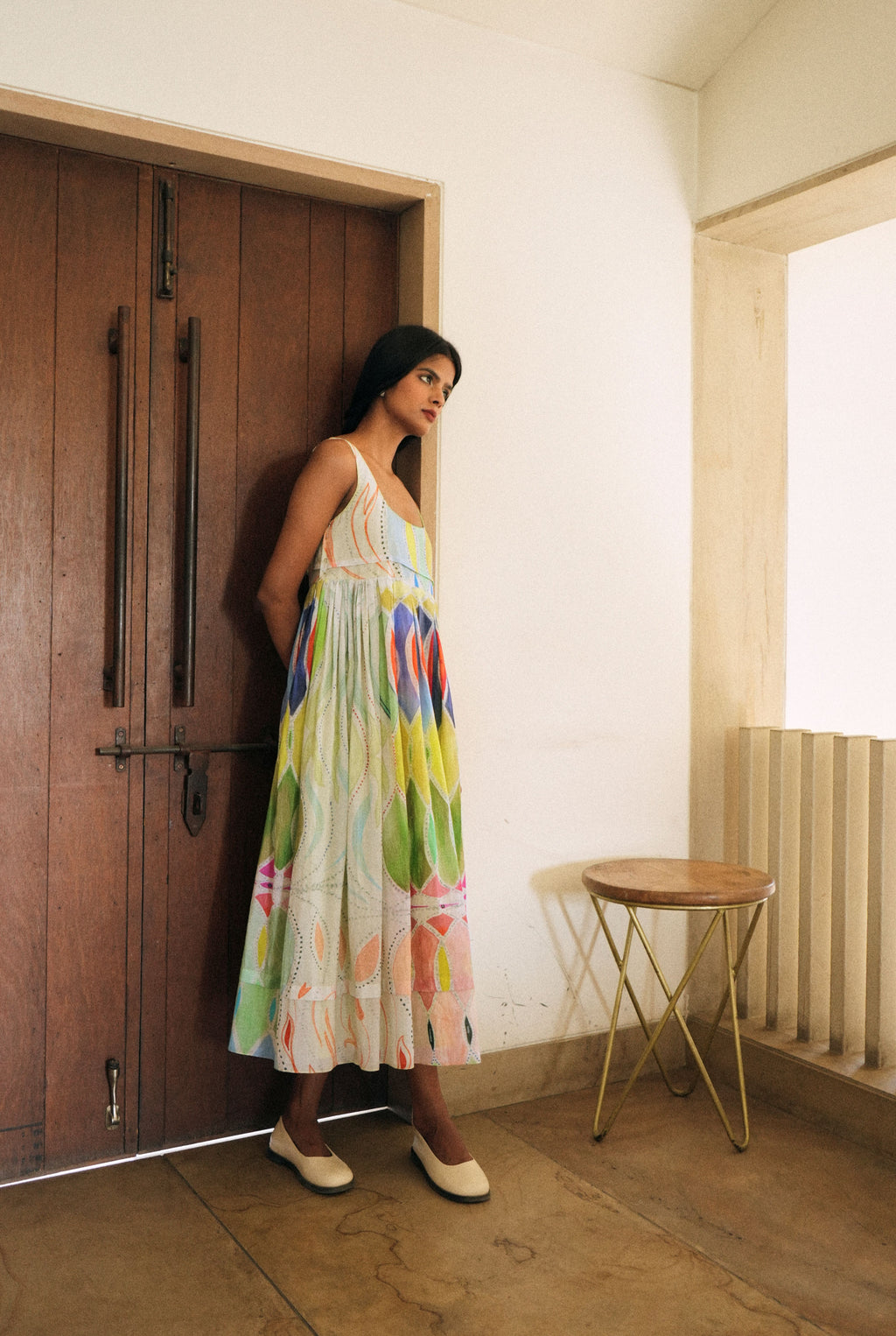 MULMUL BALLET DRESS IN ATHANGUDI PASTEL PRINT