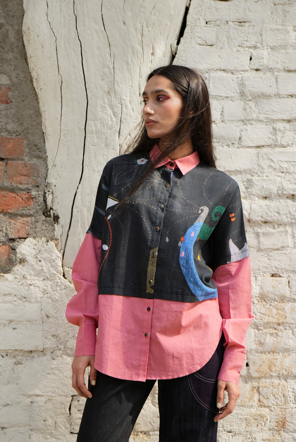 OVERLAY SHIRT IN CHETTI BLACK WITH CLAY PINK COLOURBLOCK