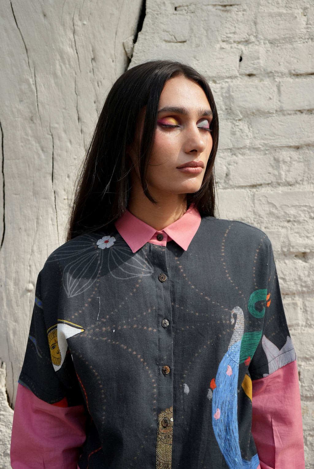 OVERLAY SHIRT IN CHETTI BLACK WITH CLAY PINK COLOURBLOCK