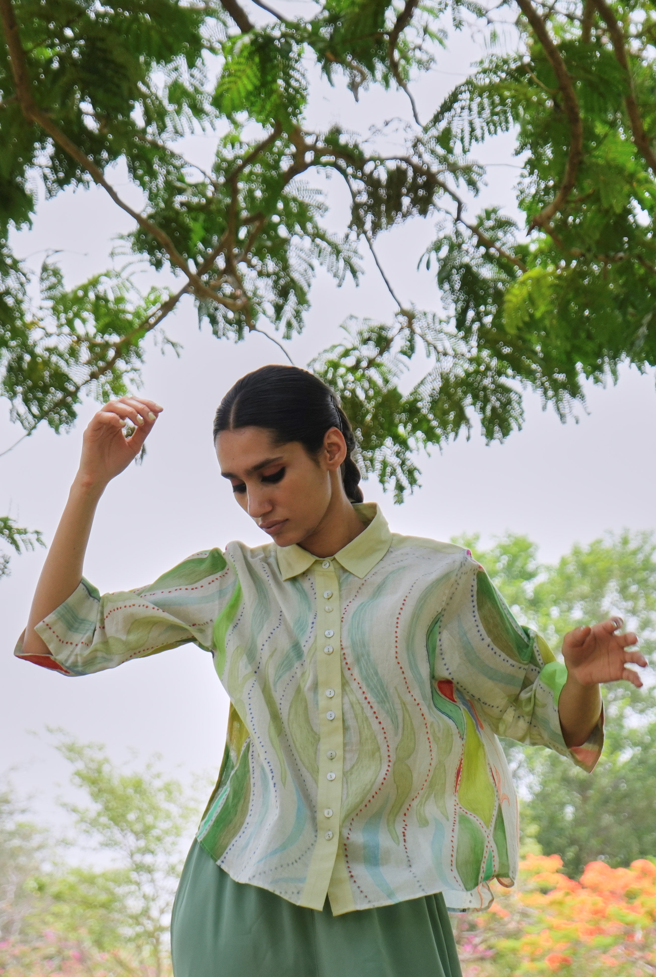 MULMUL RENÈ SHIRT IN ATHANGUDI PASTEL PRINT