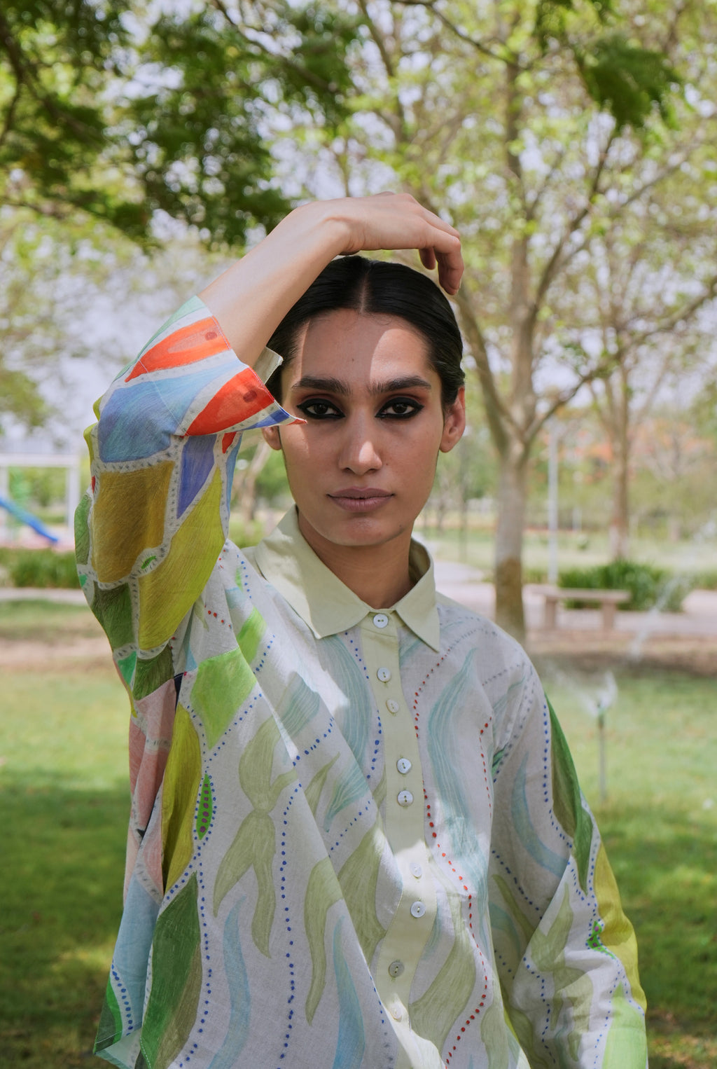 MULMUL RENÈ SHIRT IN ATHANGUDI PASTEL PRINT