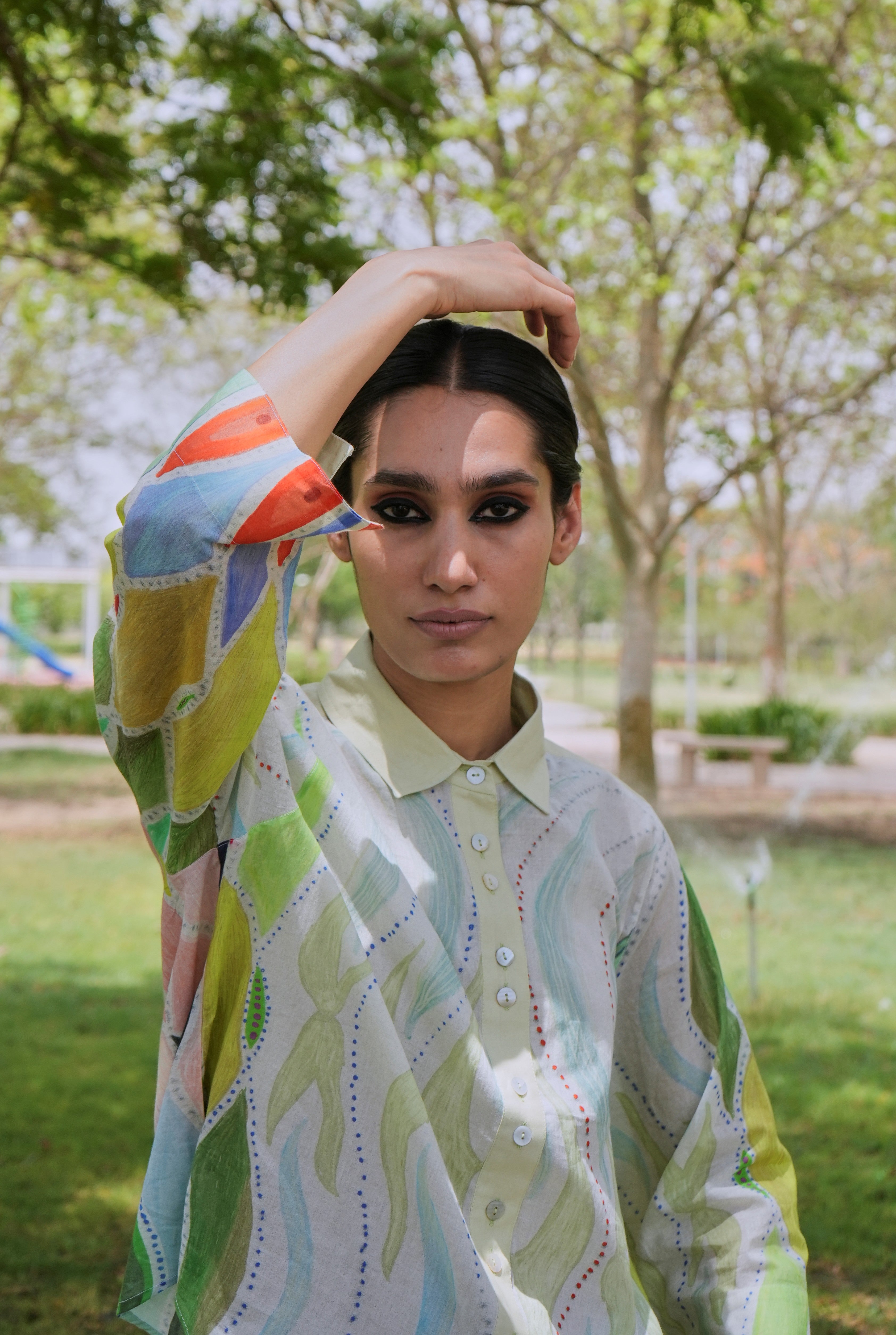 MULMUL RENÈ SHIRT IN ATHANGUDI PASTEL PRINT