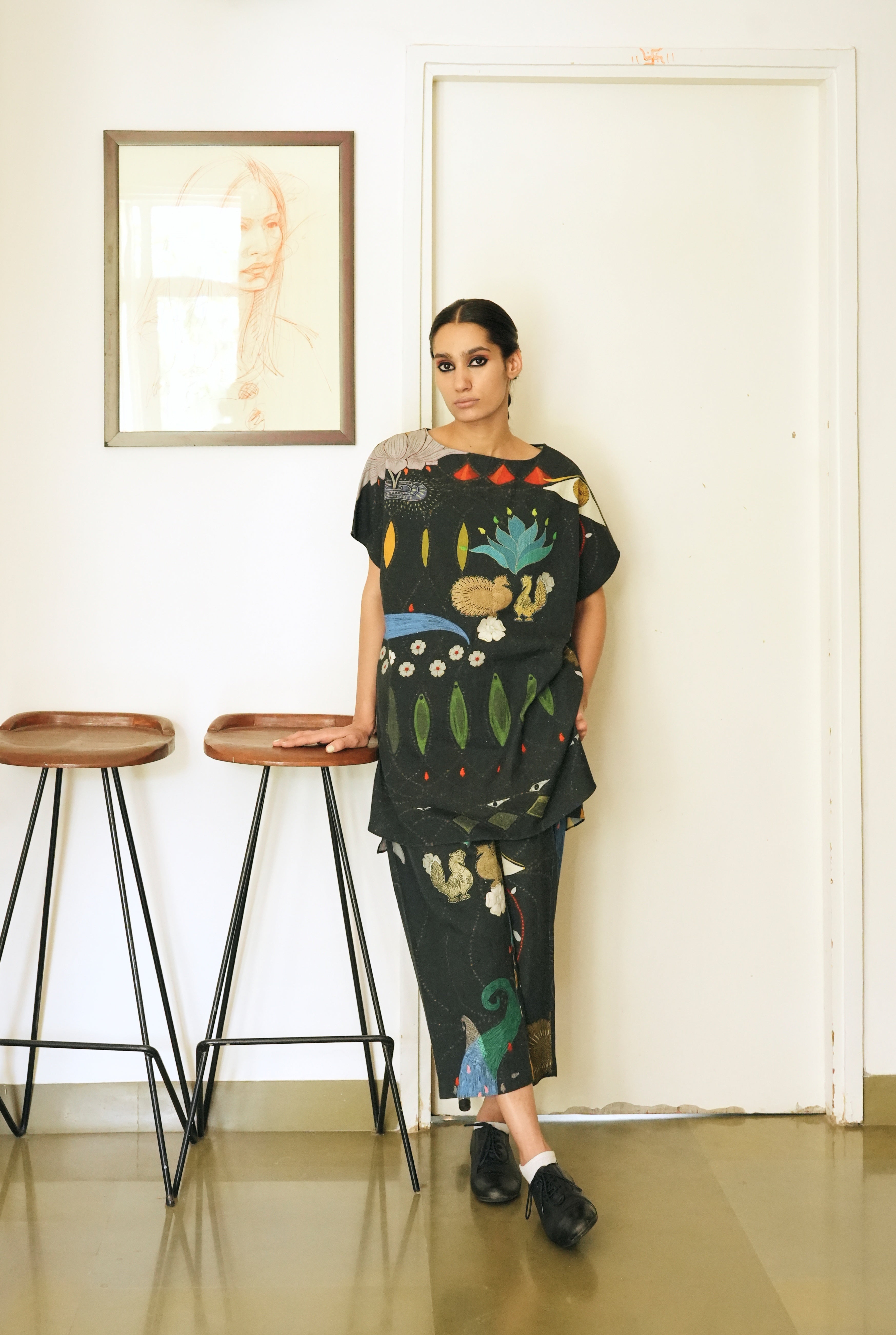 KHADI COTTON GARDEN CO-ORD SET IN CHETTI BLACK PRINT