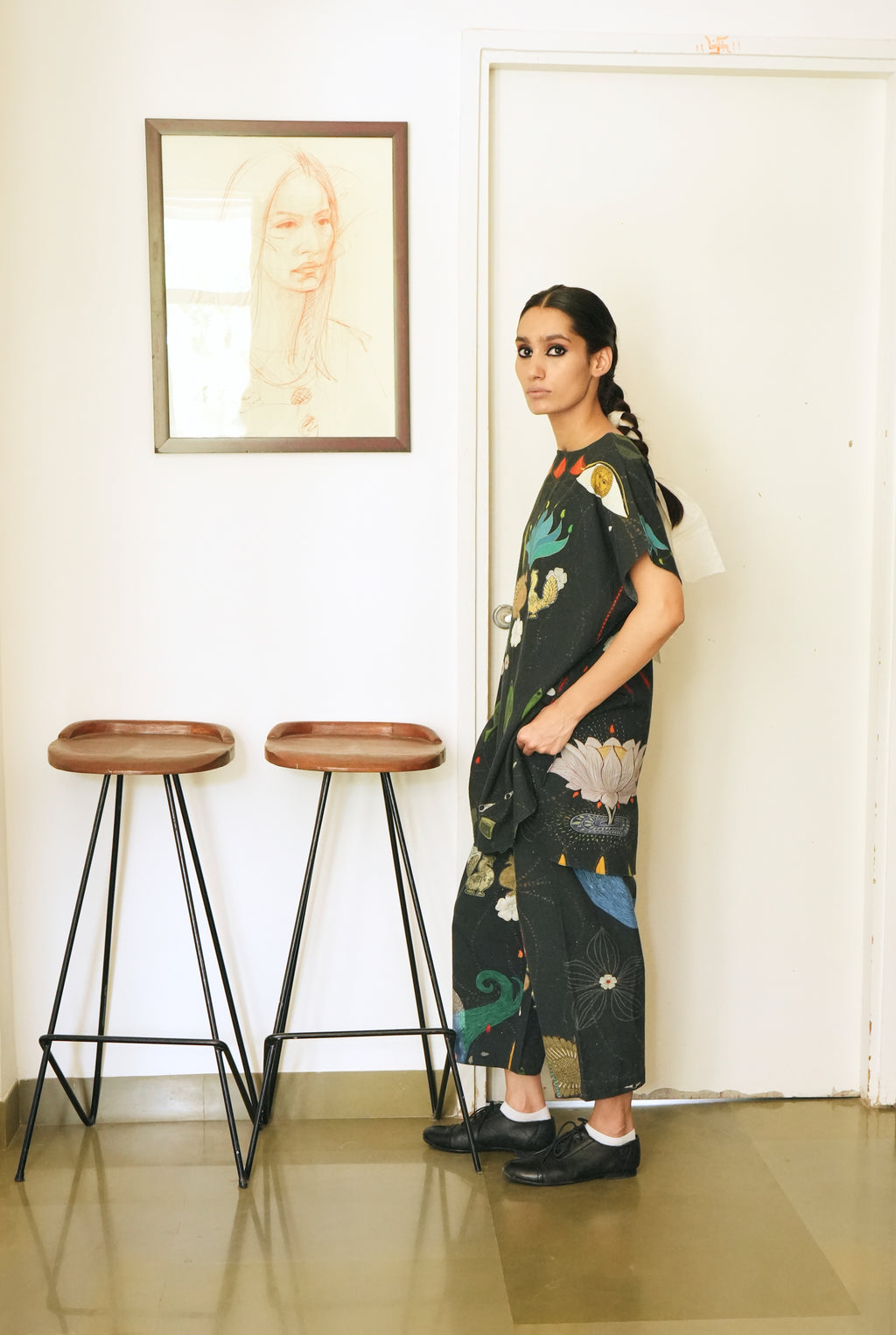 KHADI COTTON GARDEN CO-ORD SET IN CHETTI BLACK PRINT