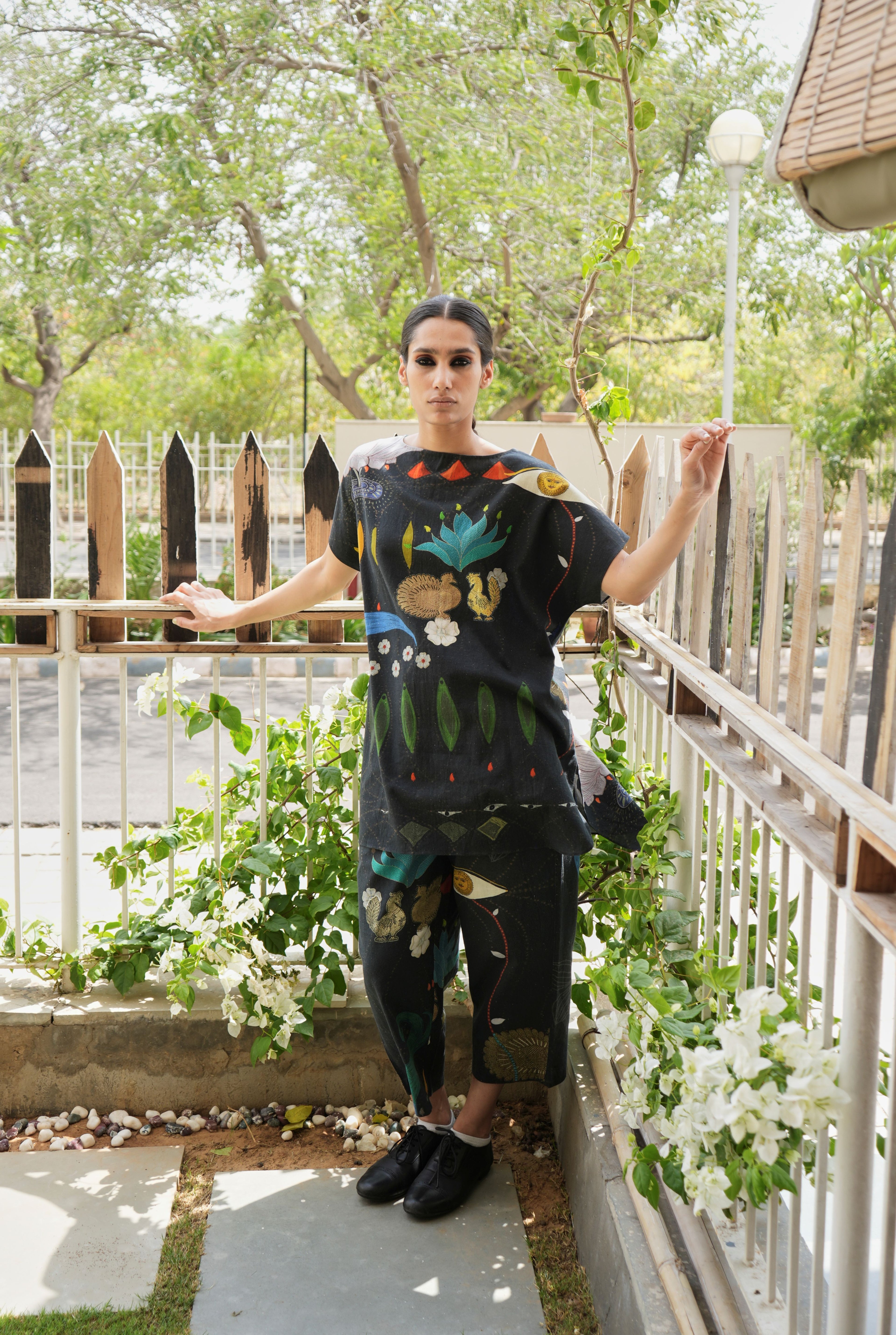 KHADI COTTON GARDEN CO-ORD SET IN CHETTI BLACK PRINT