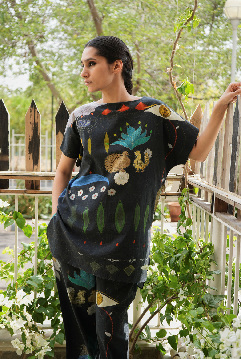 KHADI COTTON GARDEN CO-ORD SET IN CHETTI BLACK PRINT