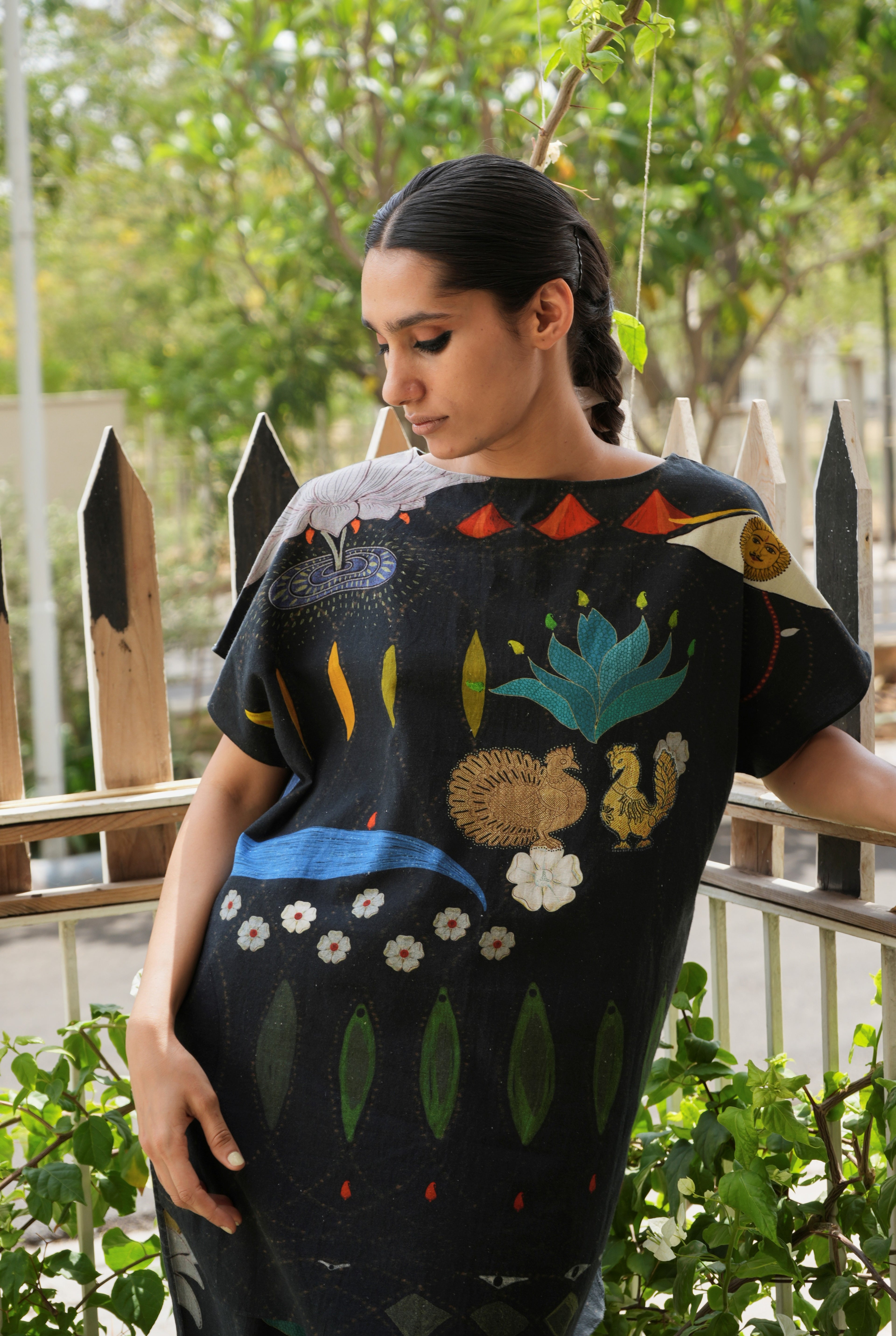 KHADI COTTON GARDEN CO-ORD SET IN CHETTI BLACK PRINT