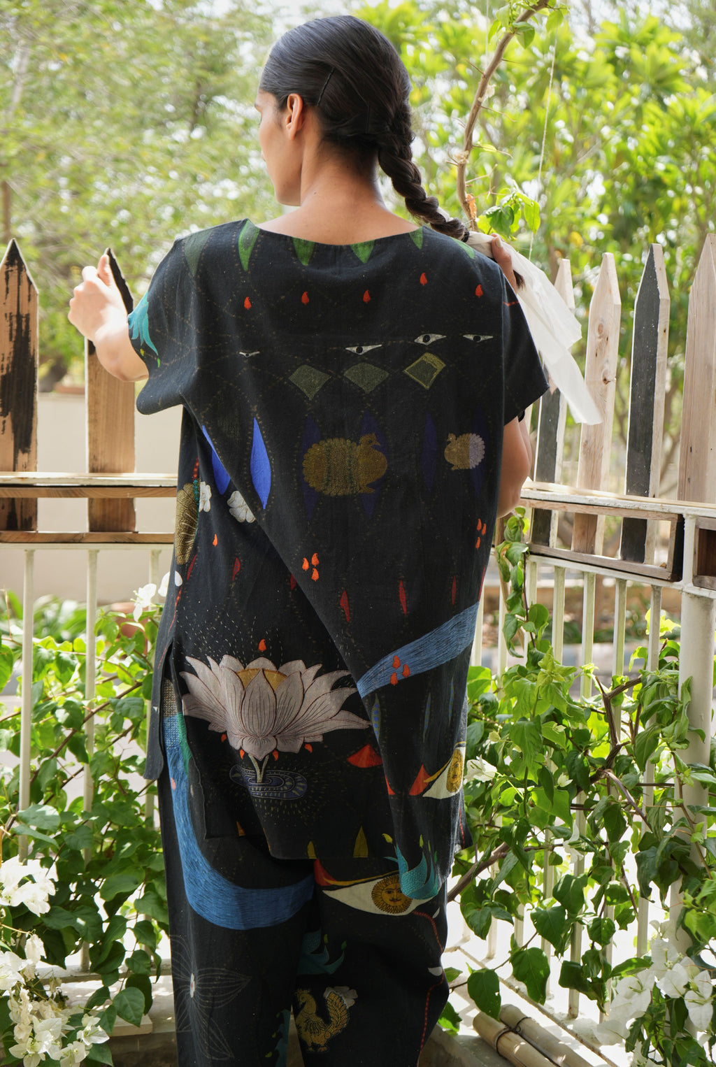 KHADI COTTON GARDEN CO-ORD SET IN CHETTI BLACK PRINT