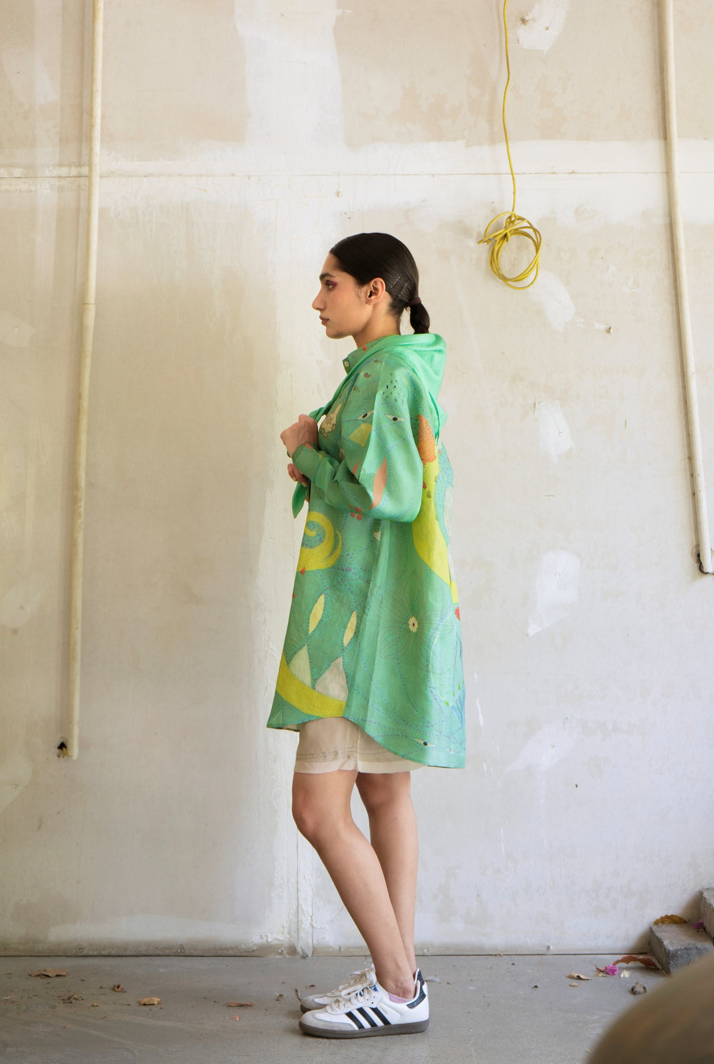 OVERSIZED TASSAR SHIRT IN CHETTI GREEN PRINT