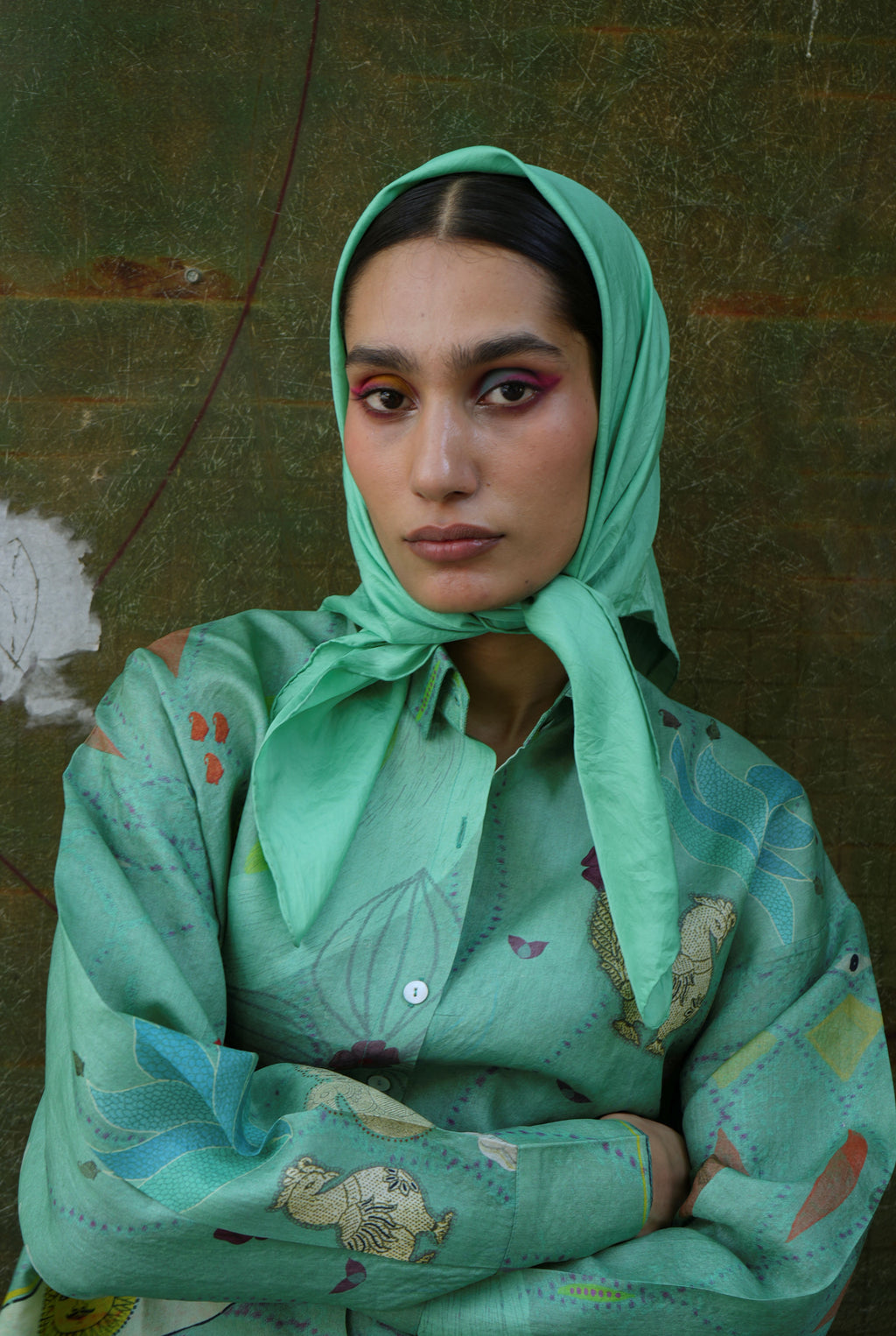 OVERSIZED TASSAR SHIRT IN CHETTI GREEN PRINT