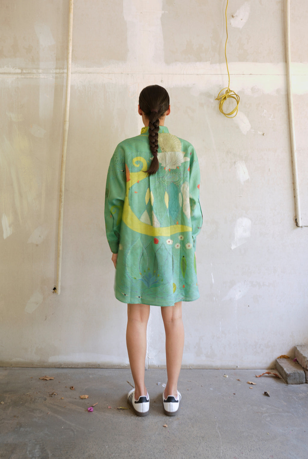 OVERSIZED TASSAR SHIRT IN CHETTI GREEN PRINT