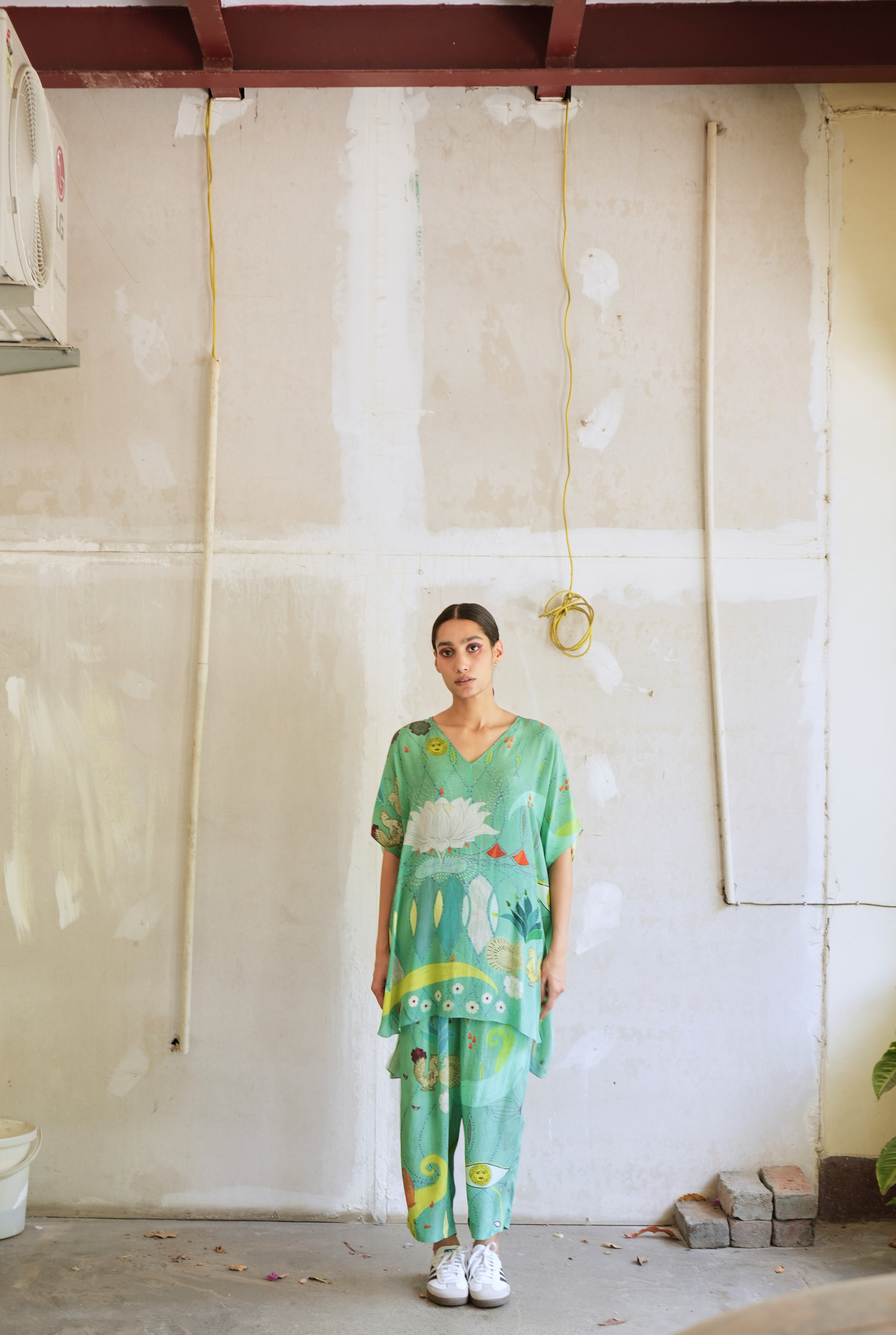 GARDEN CO-ORD SET IN CHETTI GREEN PRINT