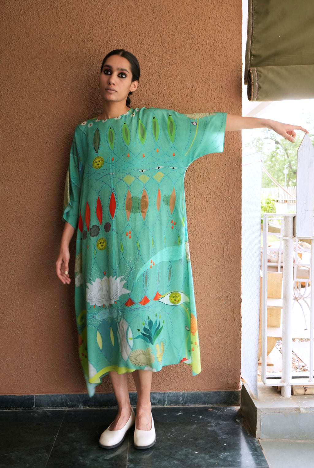 KAFTAAN DRESS IN CHETTI GREEN PRINT