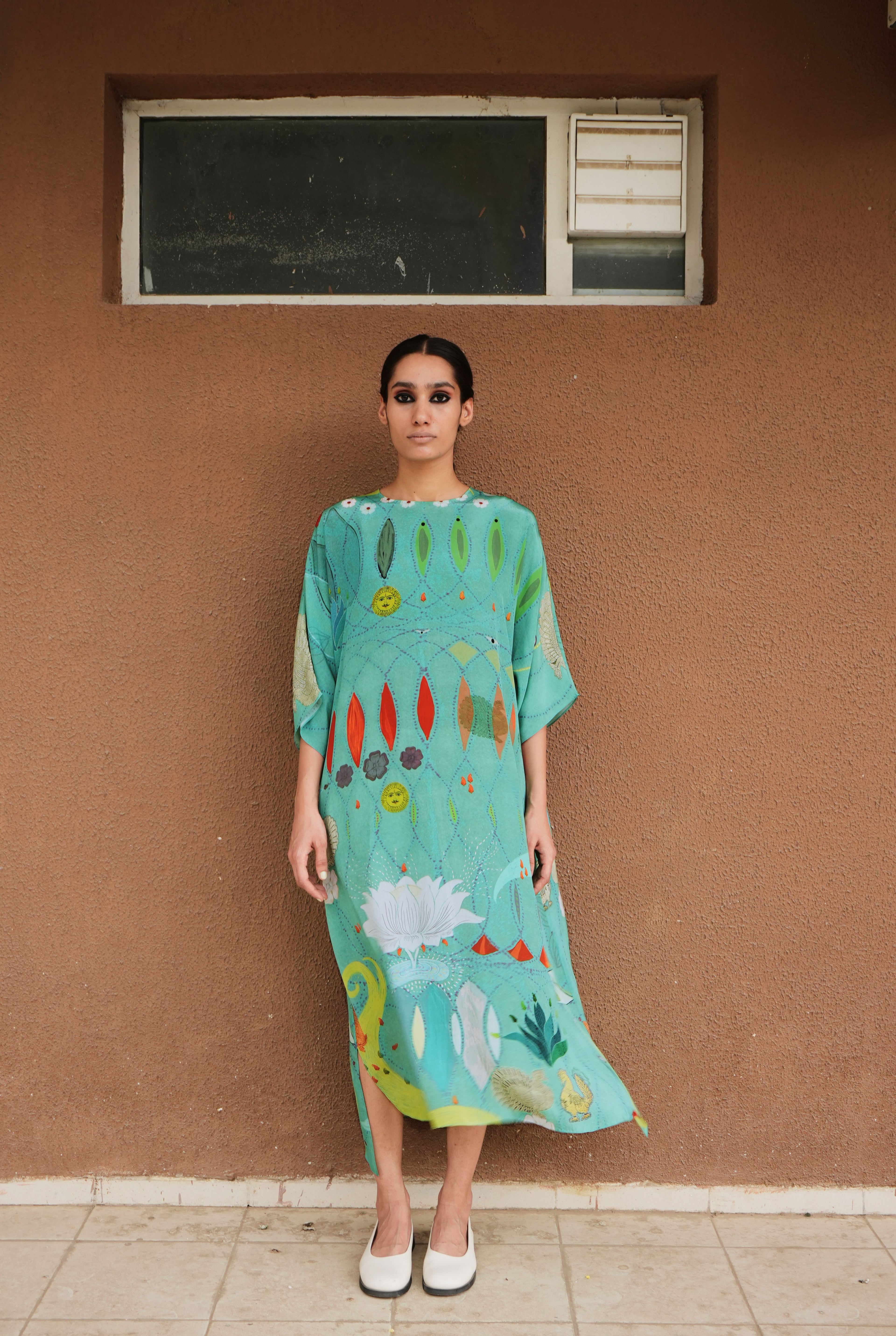 KAFTAAN DRESS IN CHETTI GREEN PRINT