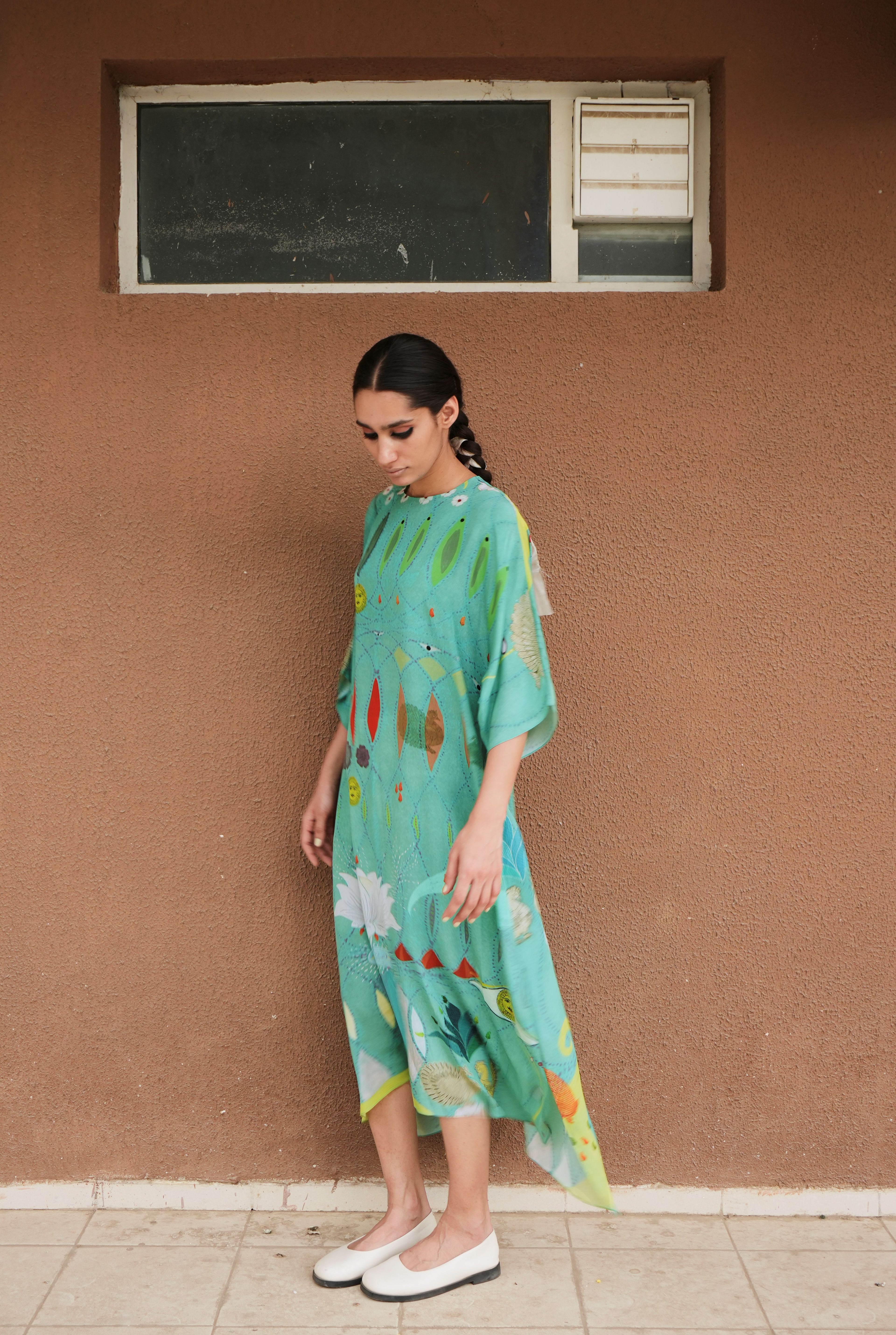 KAFTAAN DRESS IN CHETTI GREEN PRINT