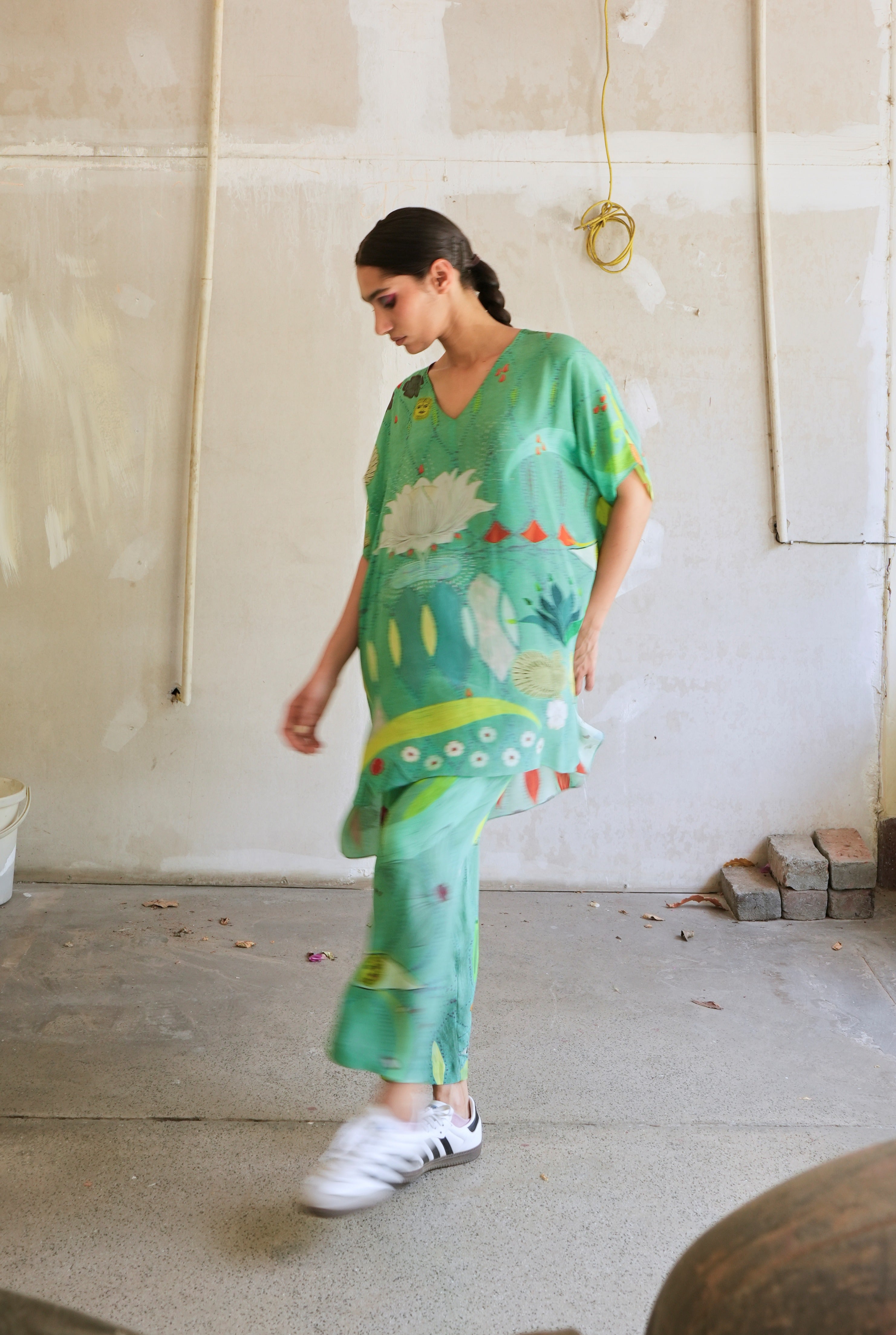 GARDEN CO-ORD SET IN CHETTI GREEN PRINT