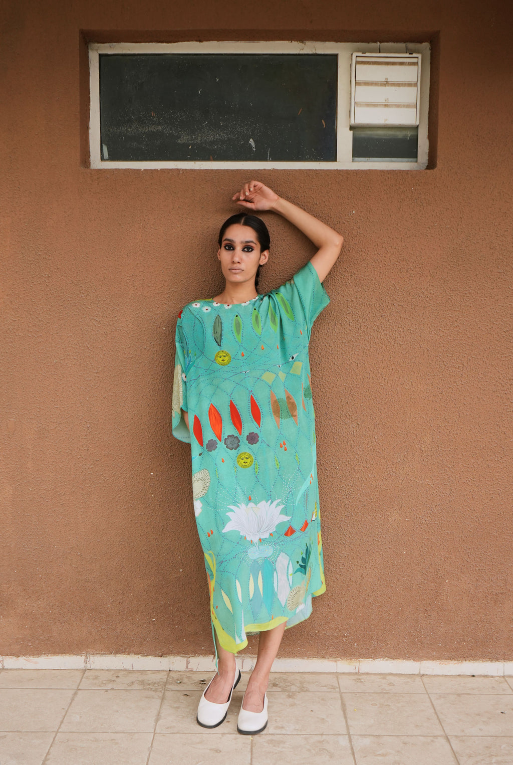 KAFTAAN DRESS IN CHETTI GREEN PRINT