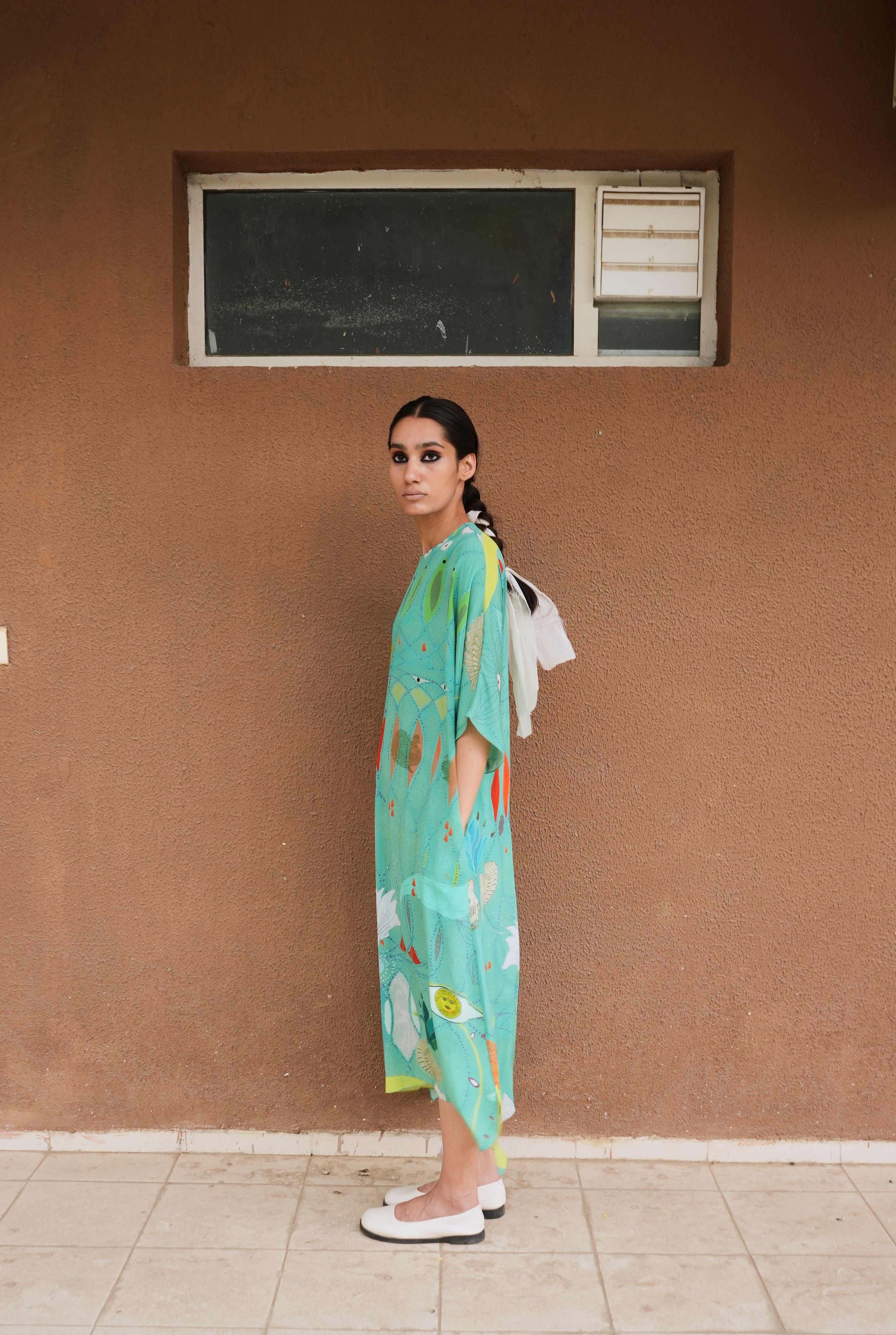 KAFTAAN DRESS IN CHETTI GREEN PRINT