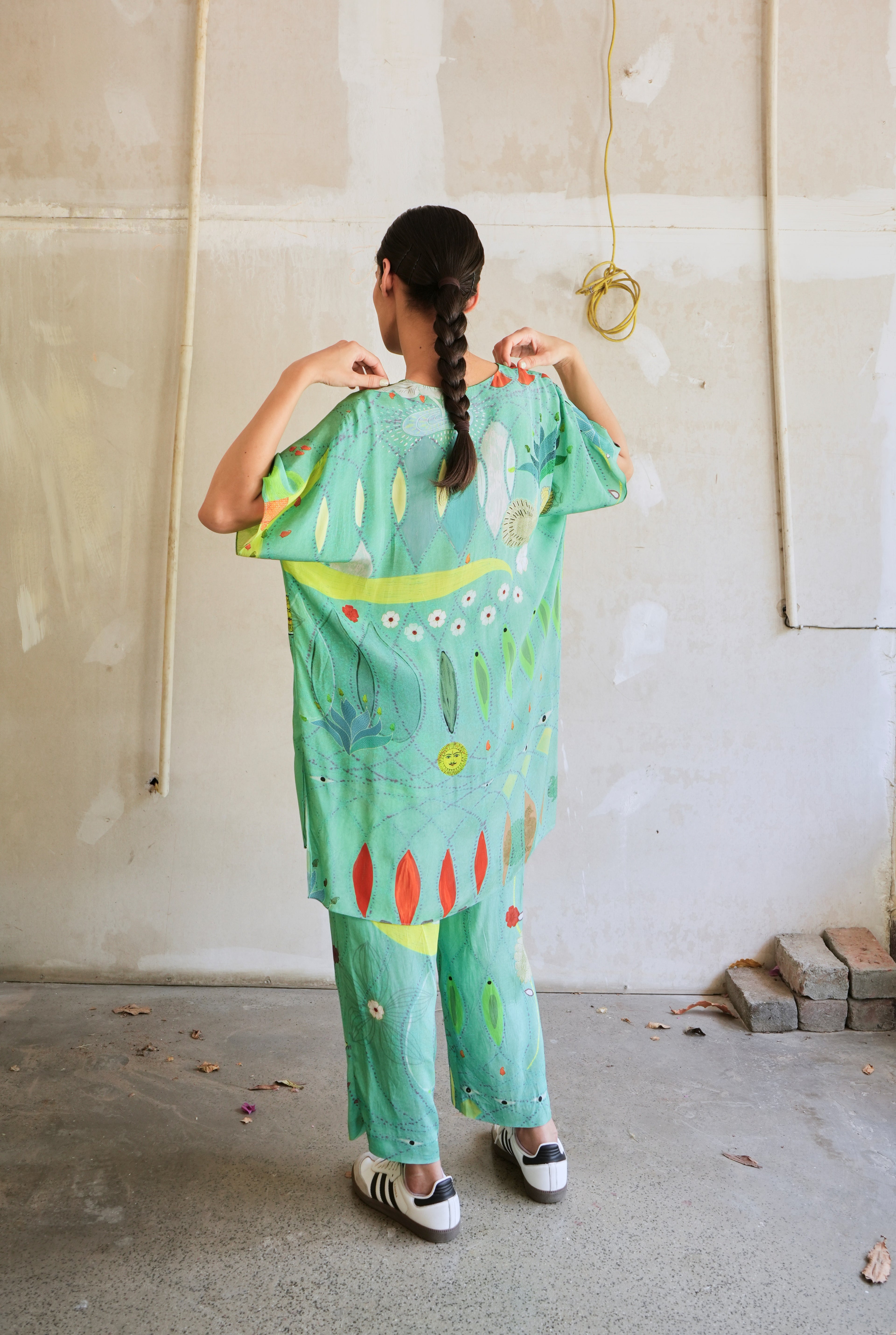 GARDEN CO-ORD SET IN CHETTI GREEN PRINT