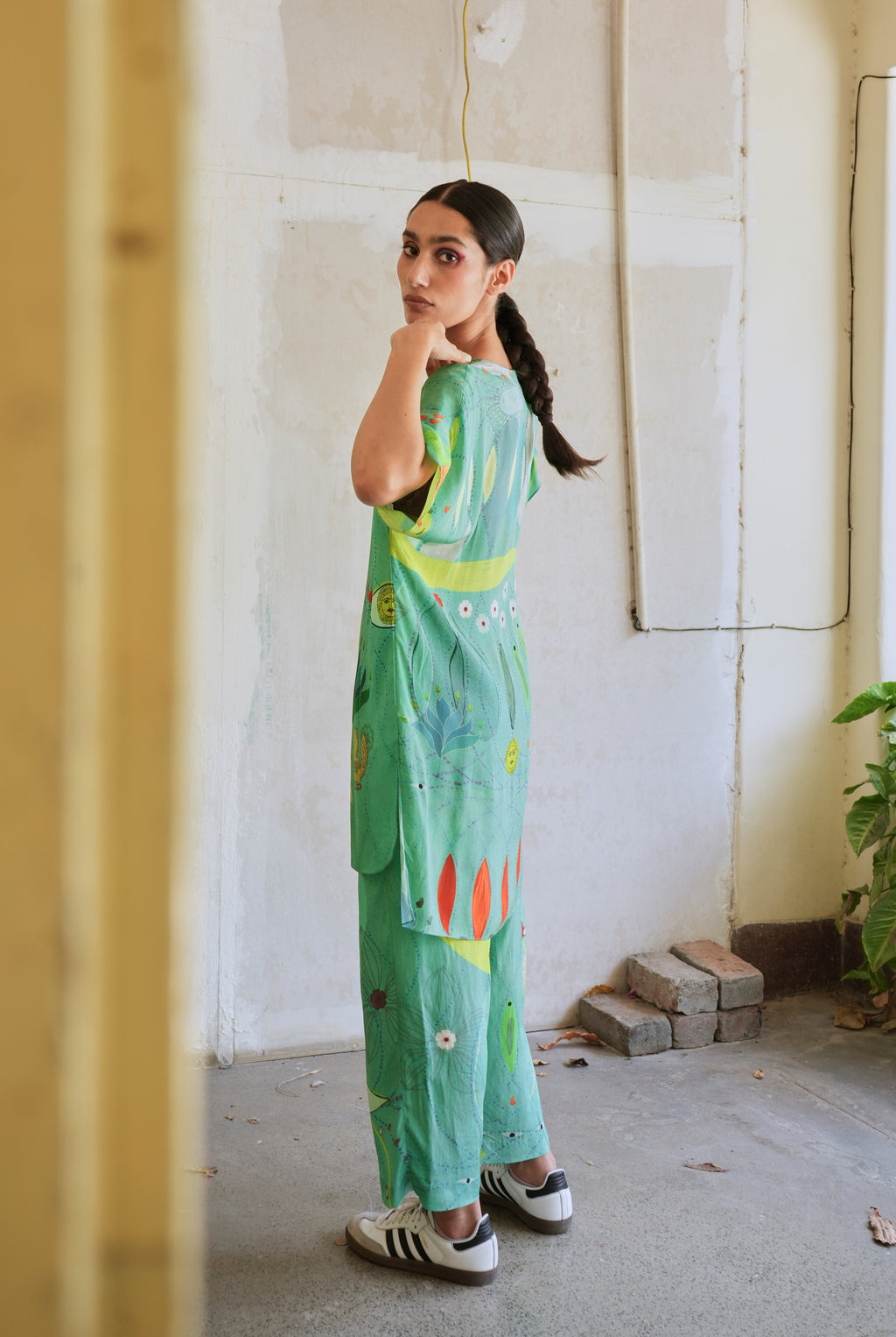 GARDEN CO-ORD SET IN CHETTI GREEN PRINT