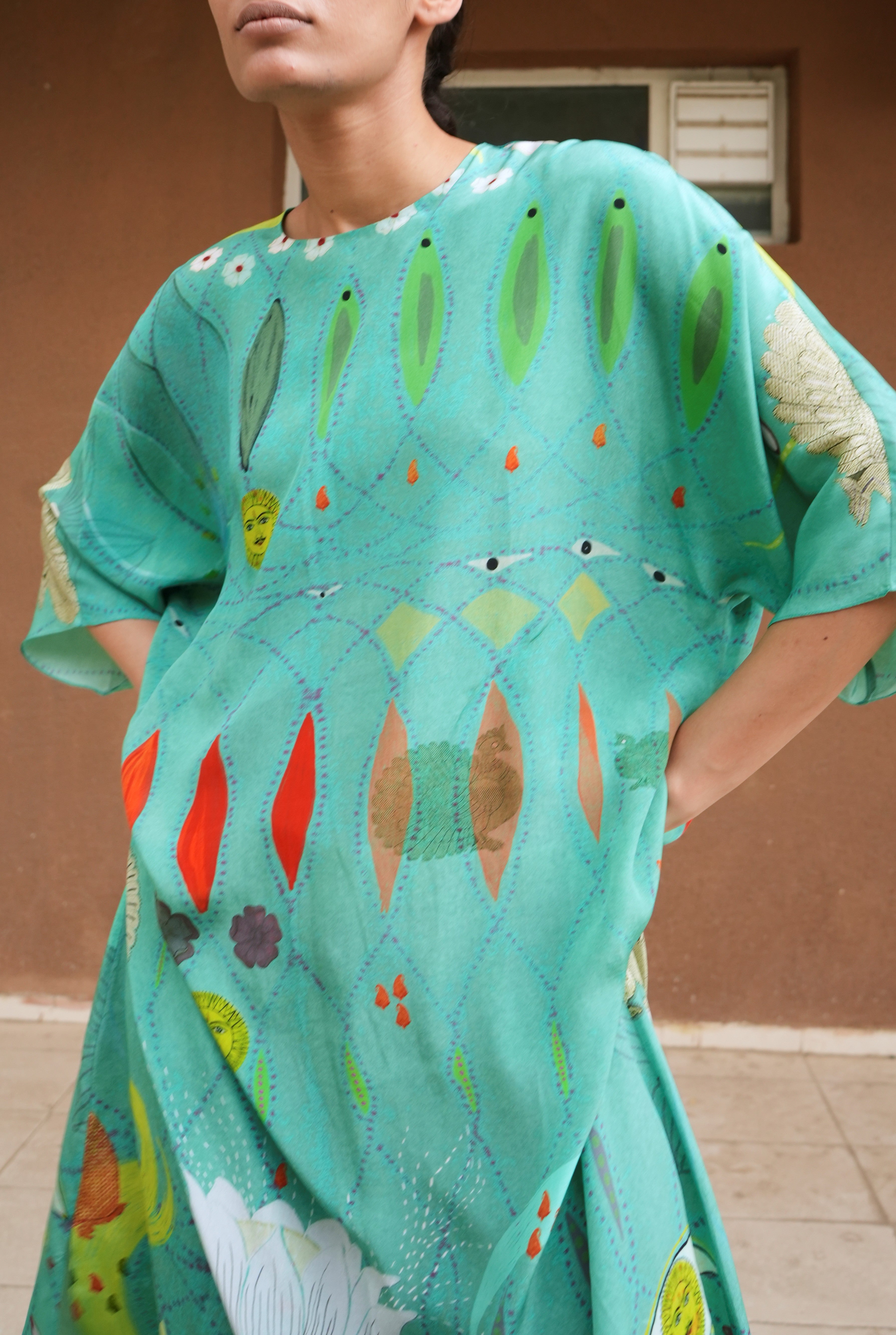 KAFTAAN DRESS IN CHETTI GREEN PRINT