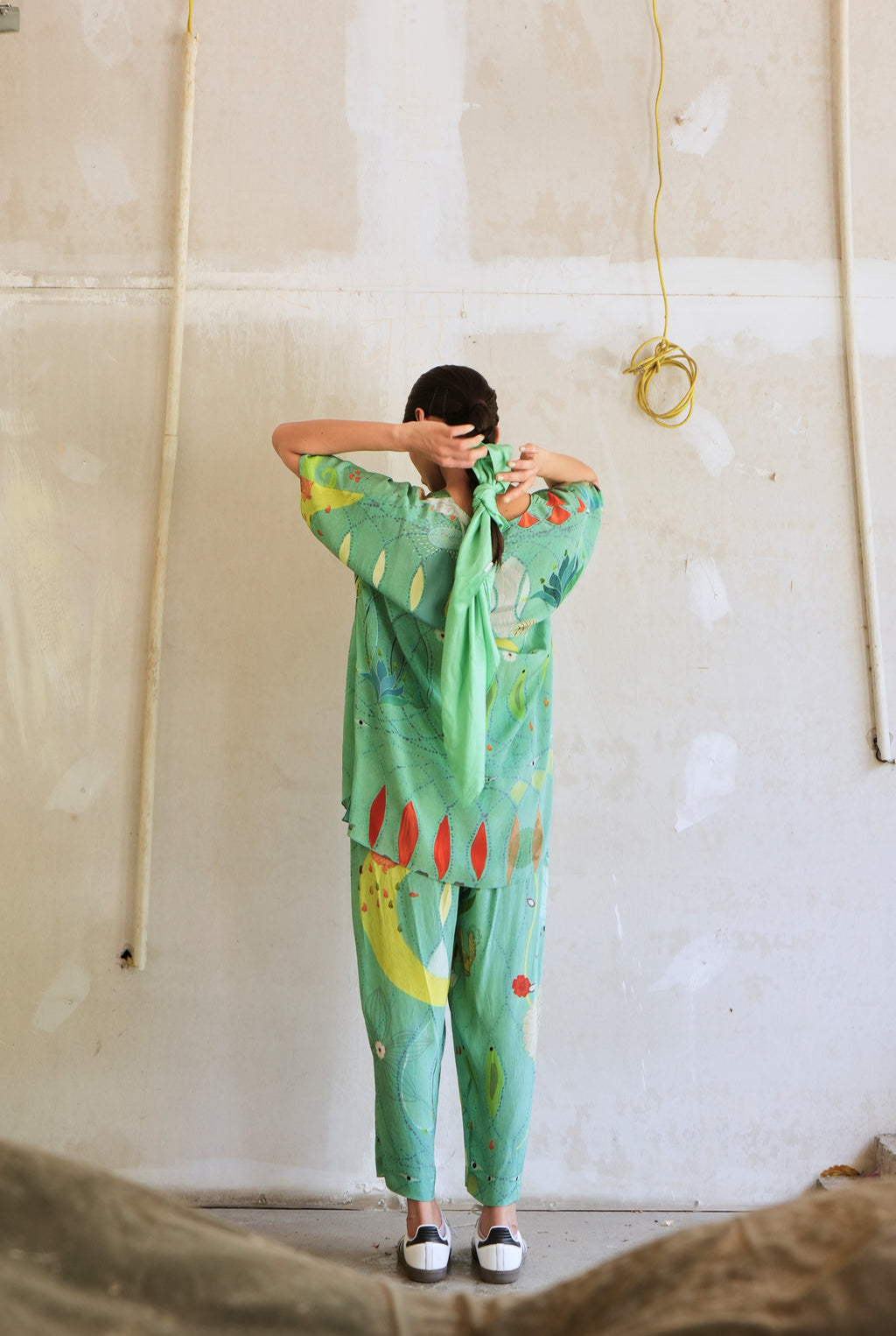 GARDEN CO-ORD SET IN CHETTI GREEN PRINT