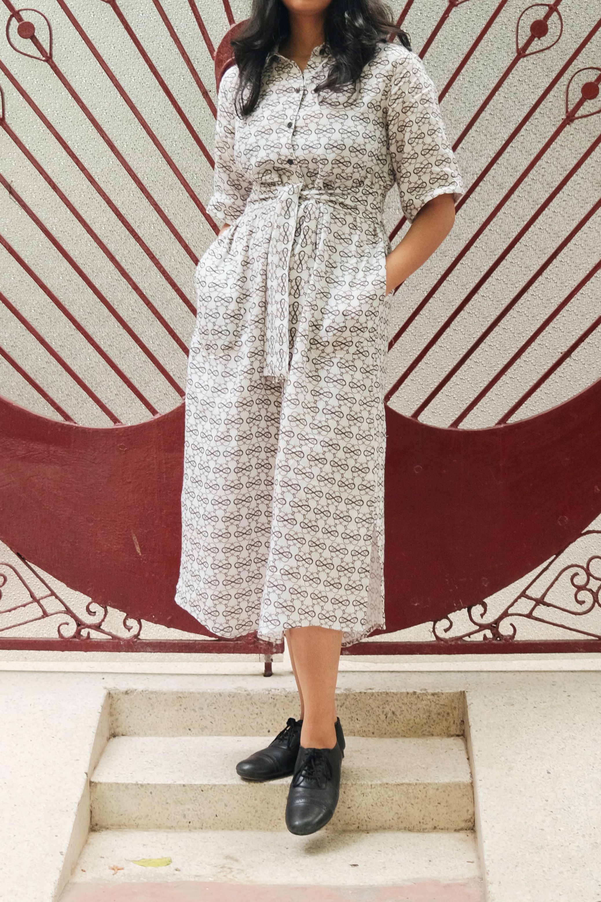 SHIRT DRESS IN AC JAAL WHITE PRINT