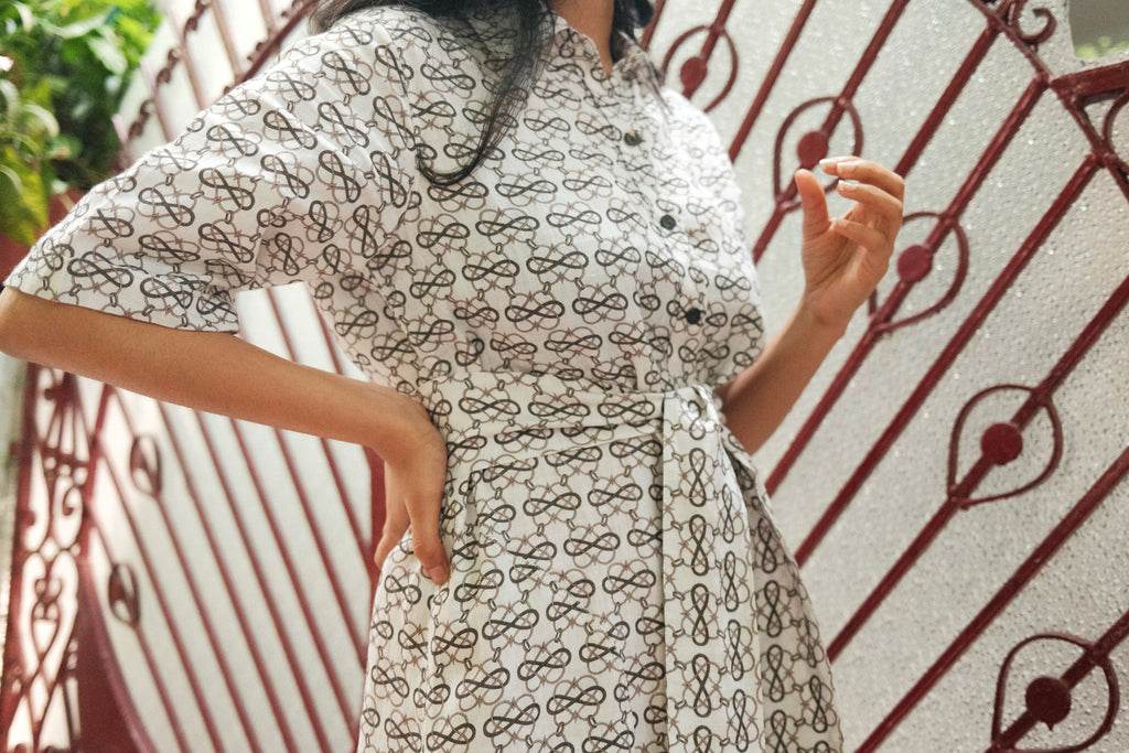 SHIRT DRESS IN AC JAAL WHITE PRINT