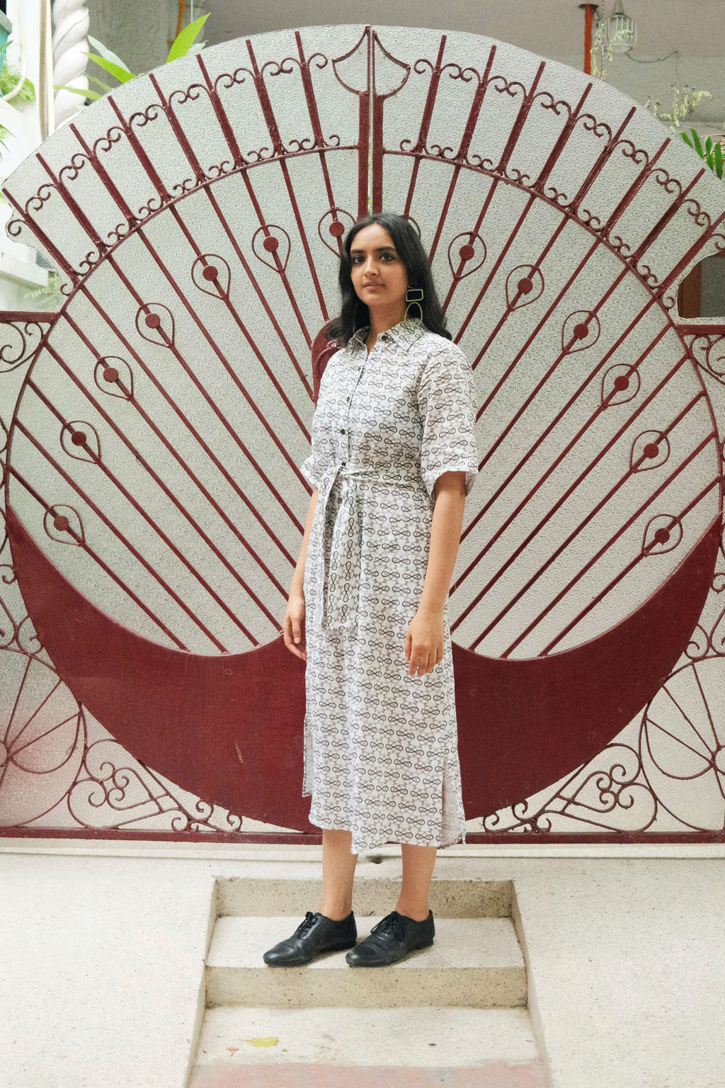 SHIRT DRESS IN AC JAAL WHITE PRINT