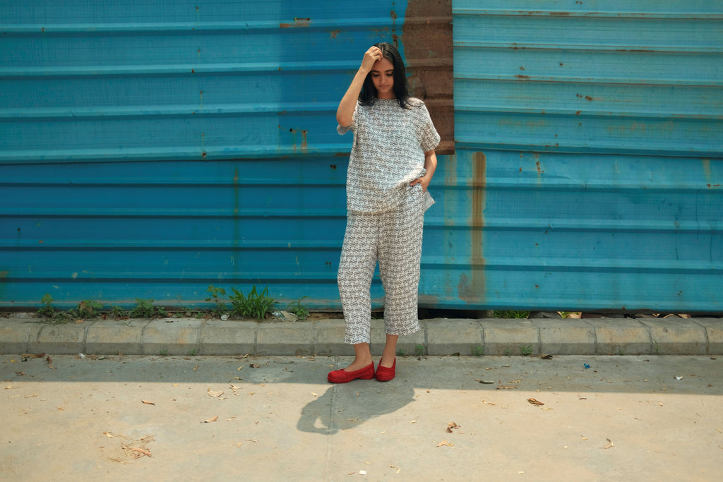 Bakers Co-ord Set In AC Jaal White Print