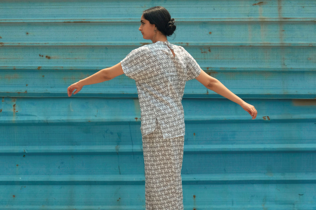 Bakers Co-ord Set In AC Jaal White Print