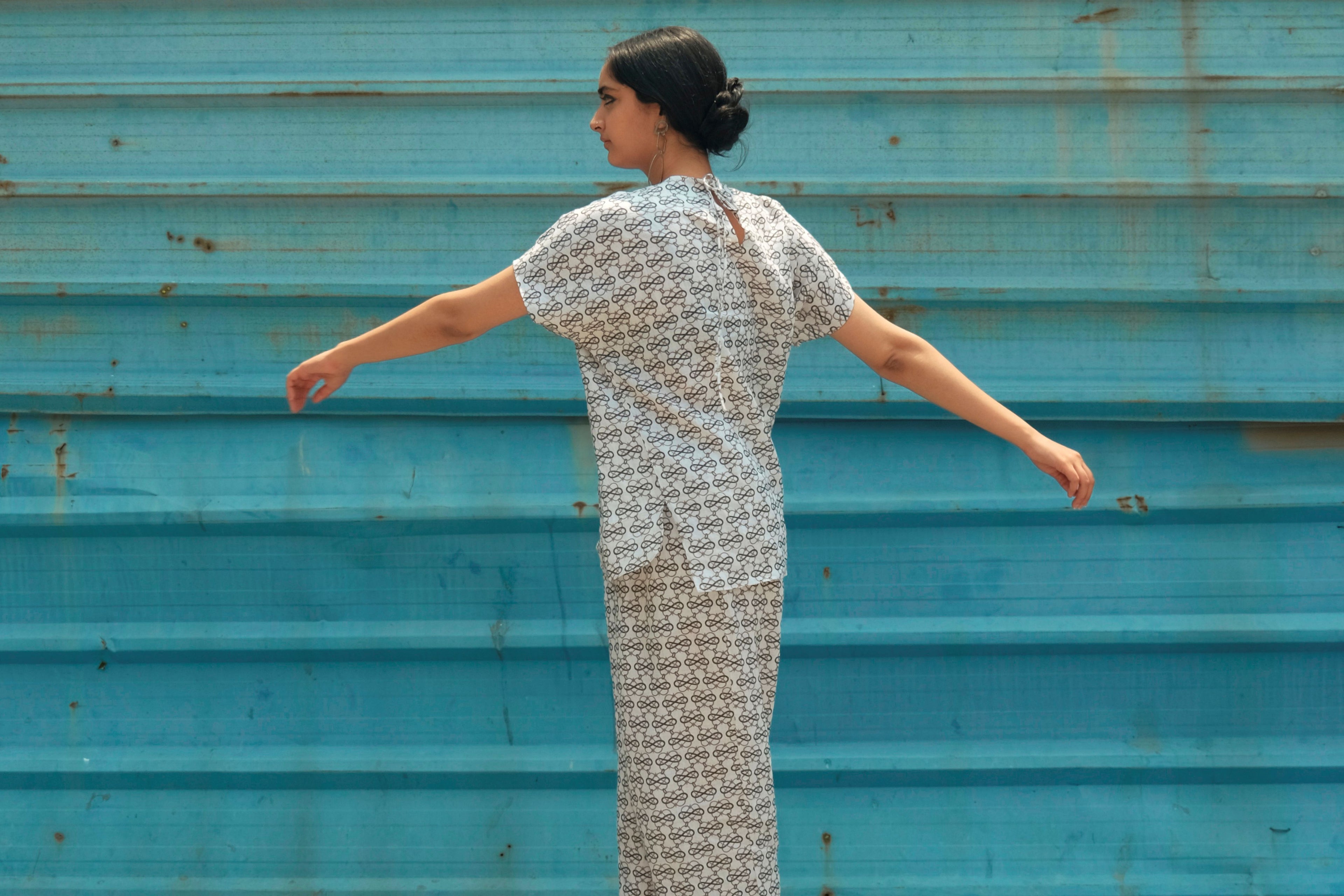 Bakers Co-ord Set In AC Jaal White Print