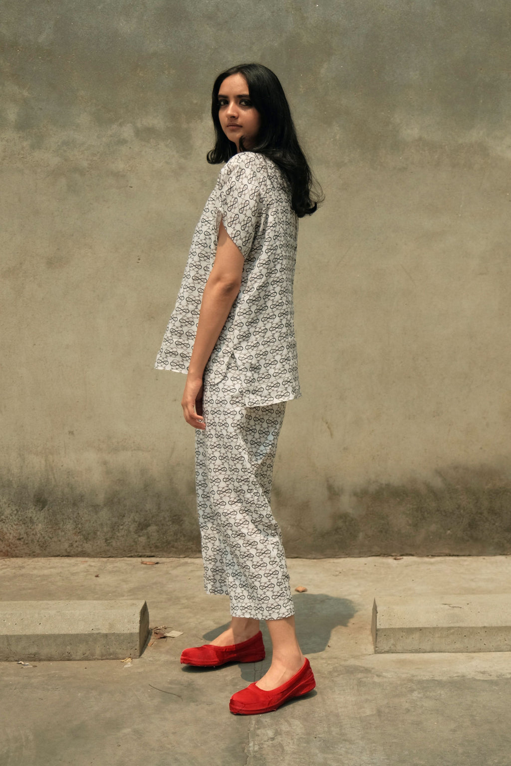 Bakers Co-ord Set In AC Jaal White Print