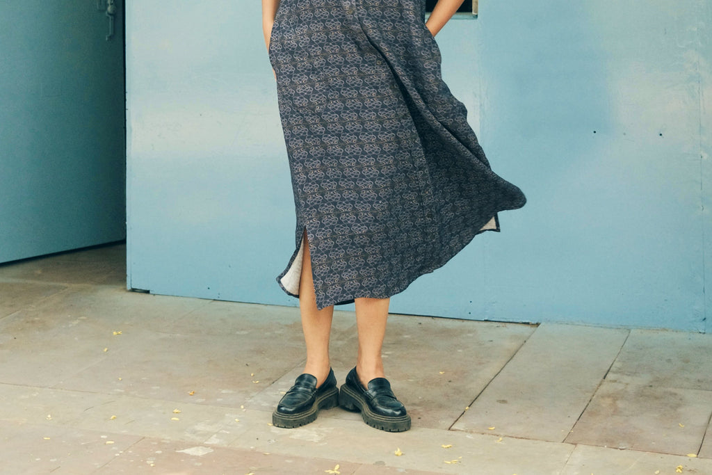 SHIRT DRESS IN AC JAAL NAVY PRINT