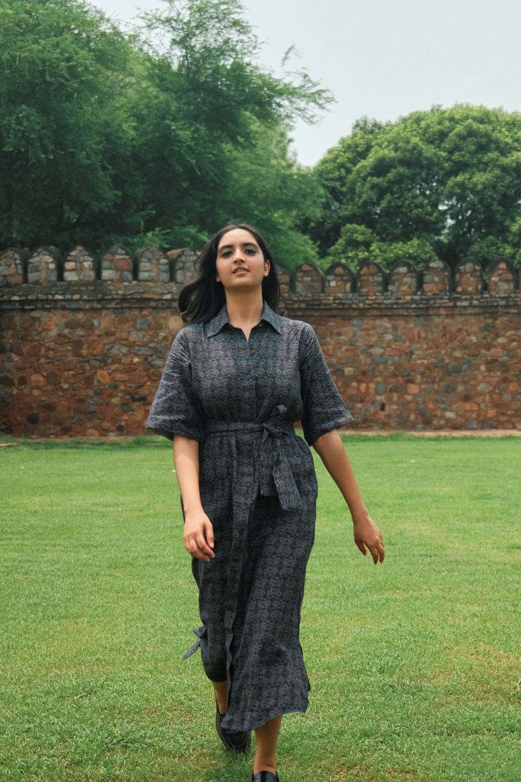 SHIRT DRESS IN AC JAAL NAVY PRINT