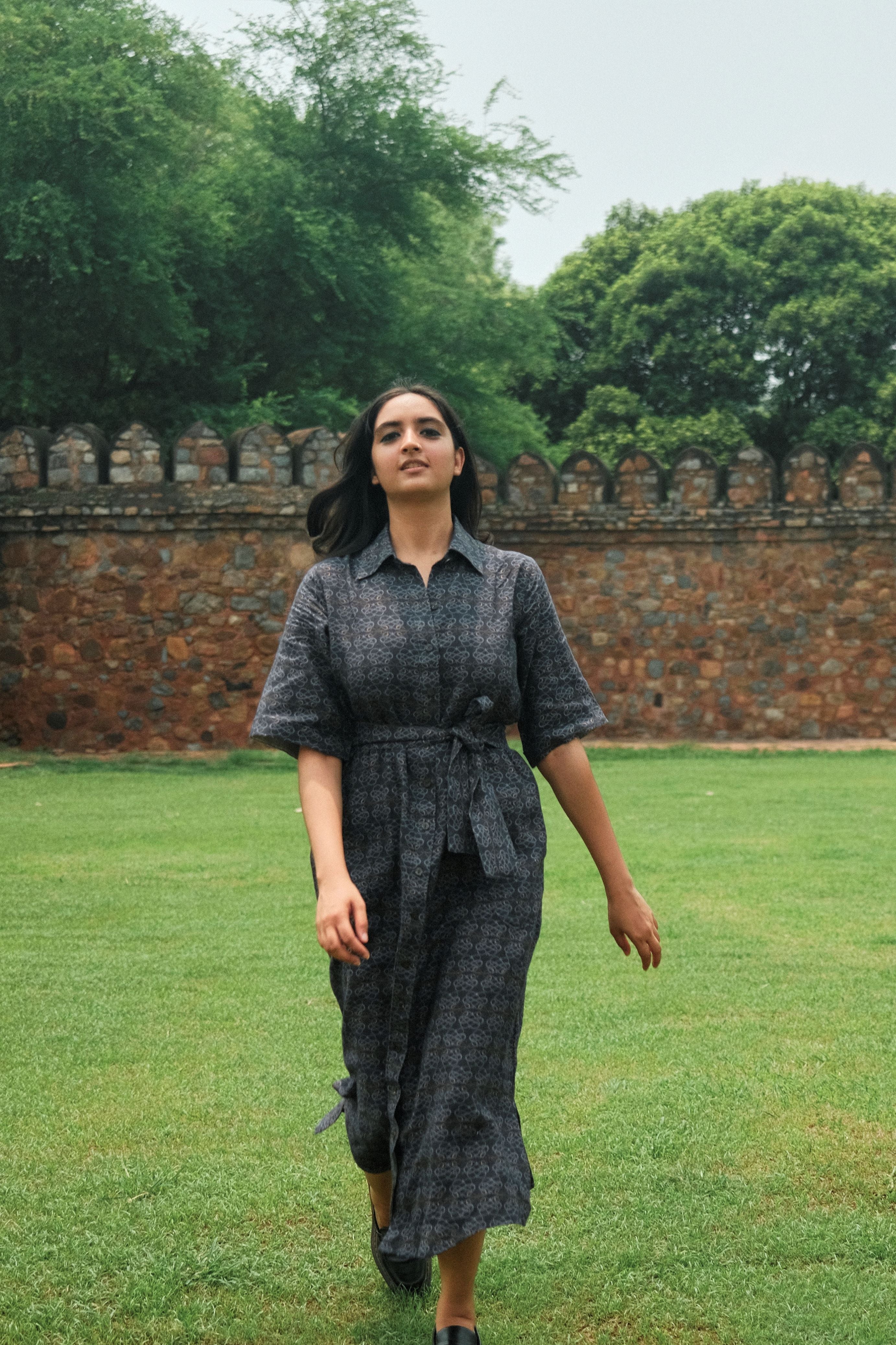 SHIRT DRESS IN AC JAAL NAVY PRINT