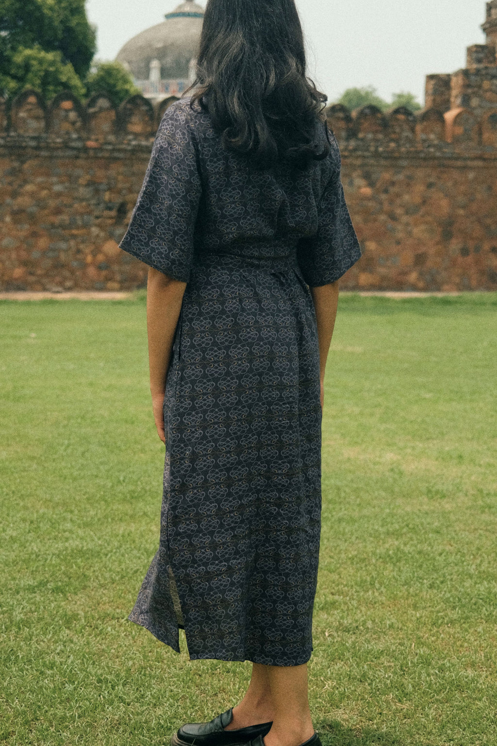 SHIRT DRESS IN AC JAAL NAVY PRINT