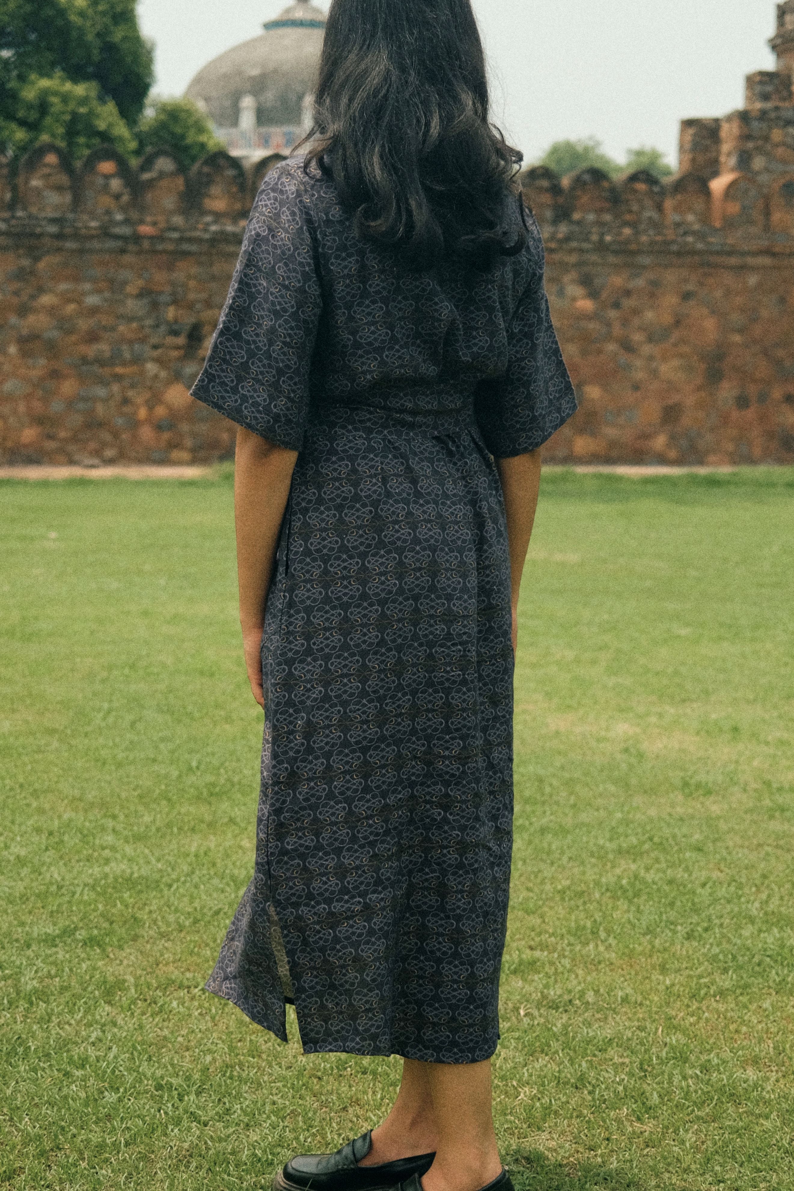 SHIRT DRESS IN AC JAAL NAVY PRINT