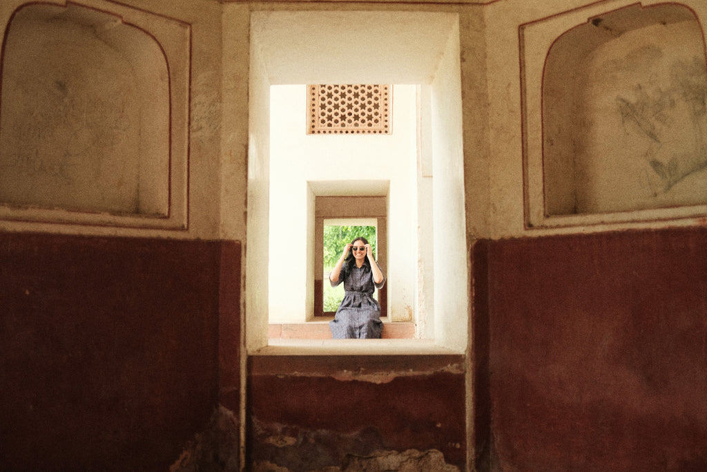 SHIRT DRESS IN AC JAAL NAVY PRINT