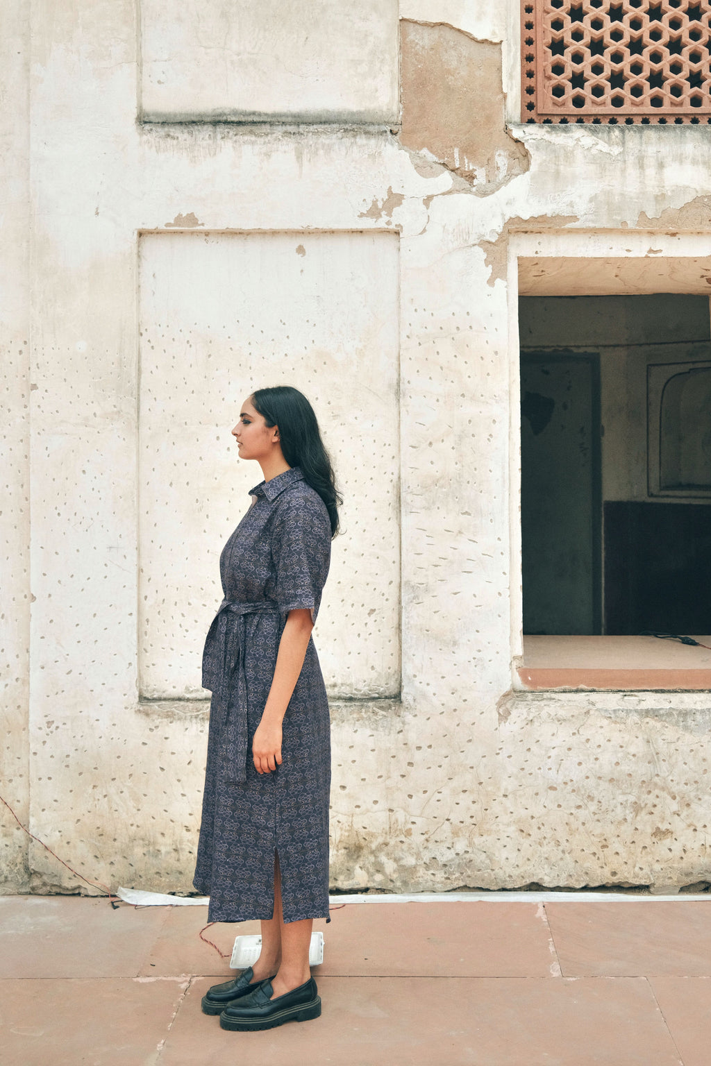 SHIRT DRESS IN AC JAAL NAVY PRINT