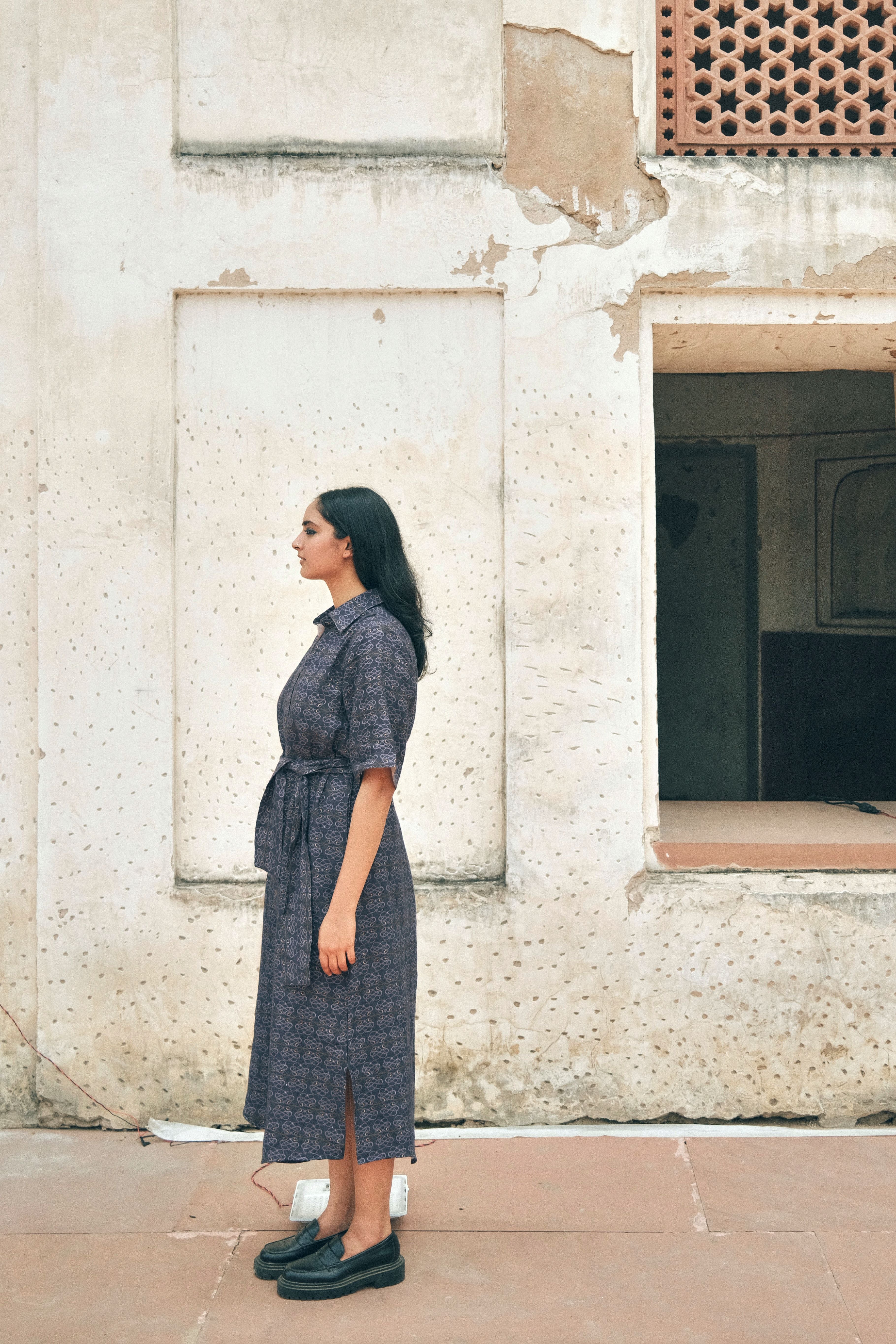 SHIRT DRESS IN AC JAAL NAVY PRINT