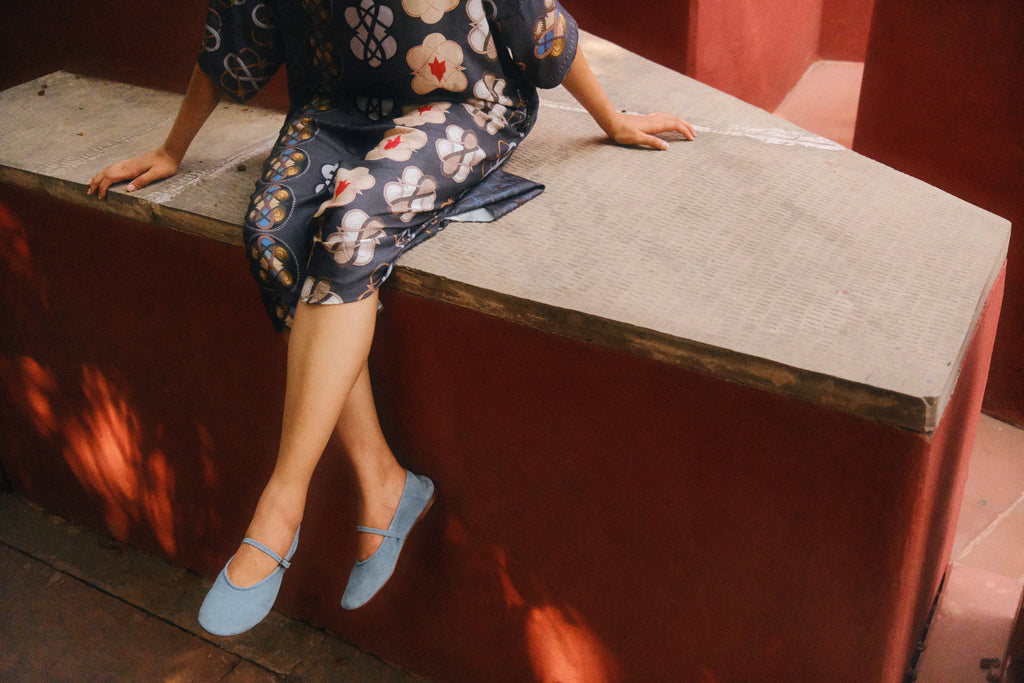 KAFTAAN DRESS IN AC NAVY PRINT