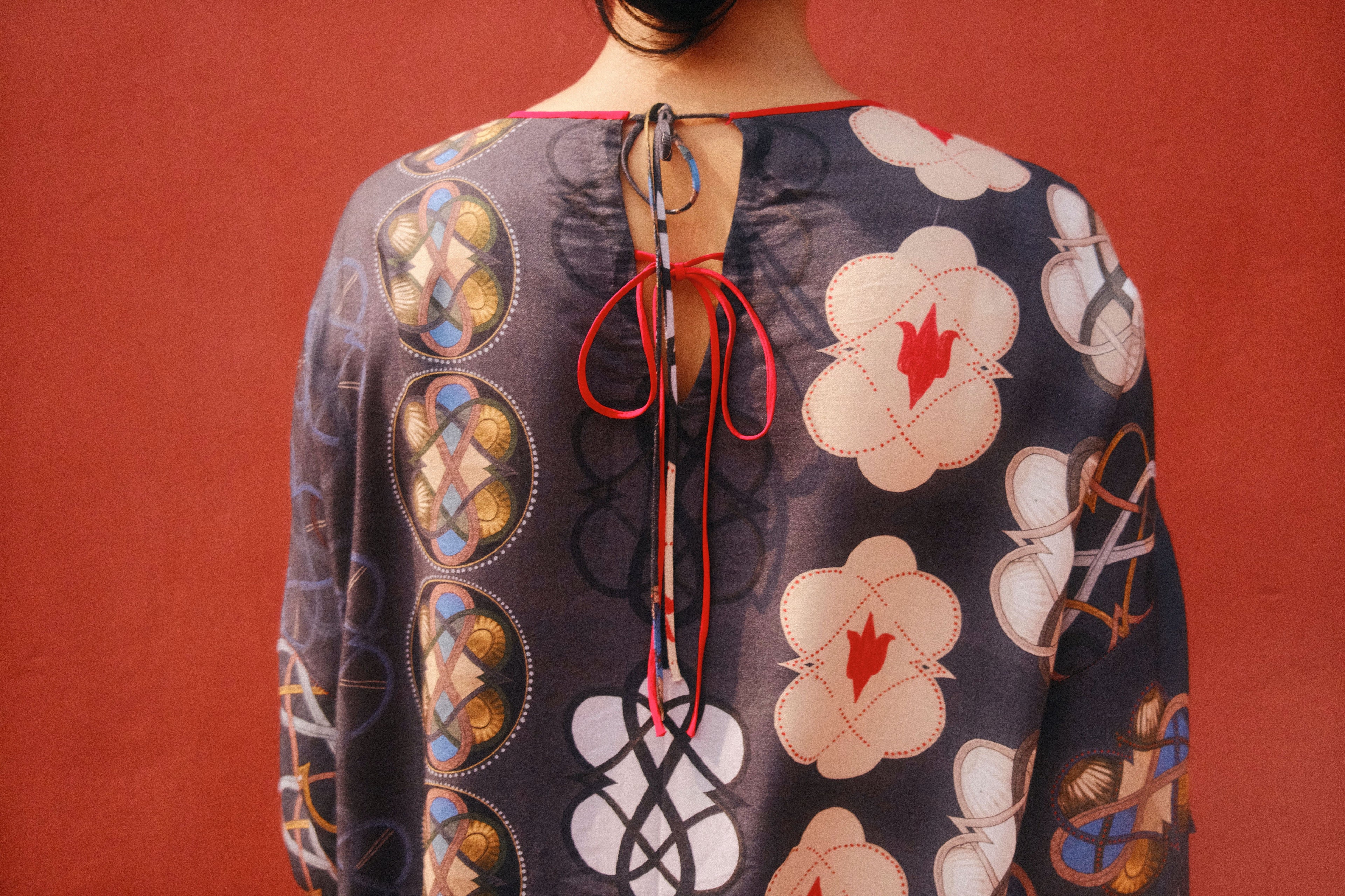 KAFTAAN DRESS IN AC NAVY PRINT