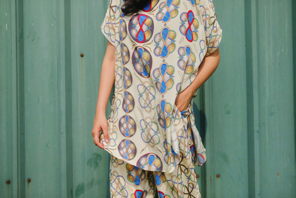 GARDEN CO-ORD SET IN AC BEIGE PRINT