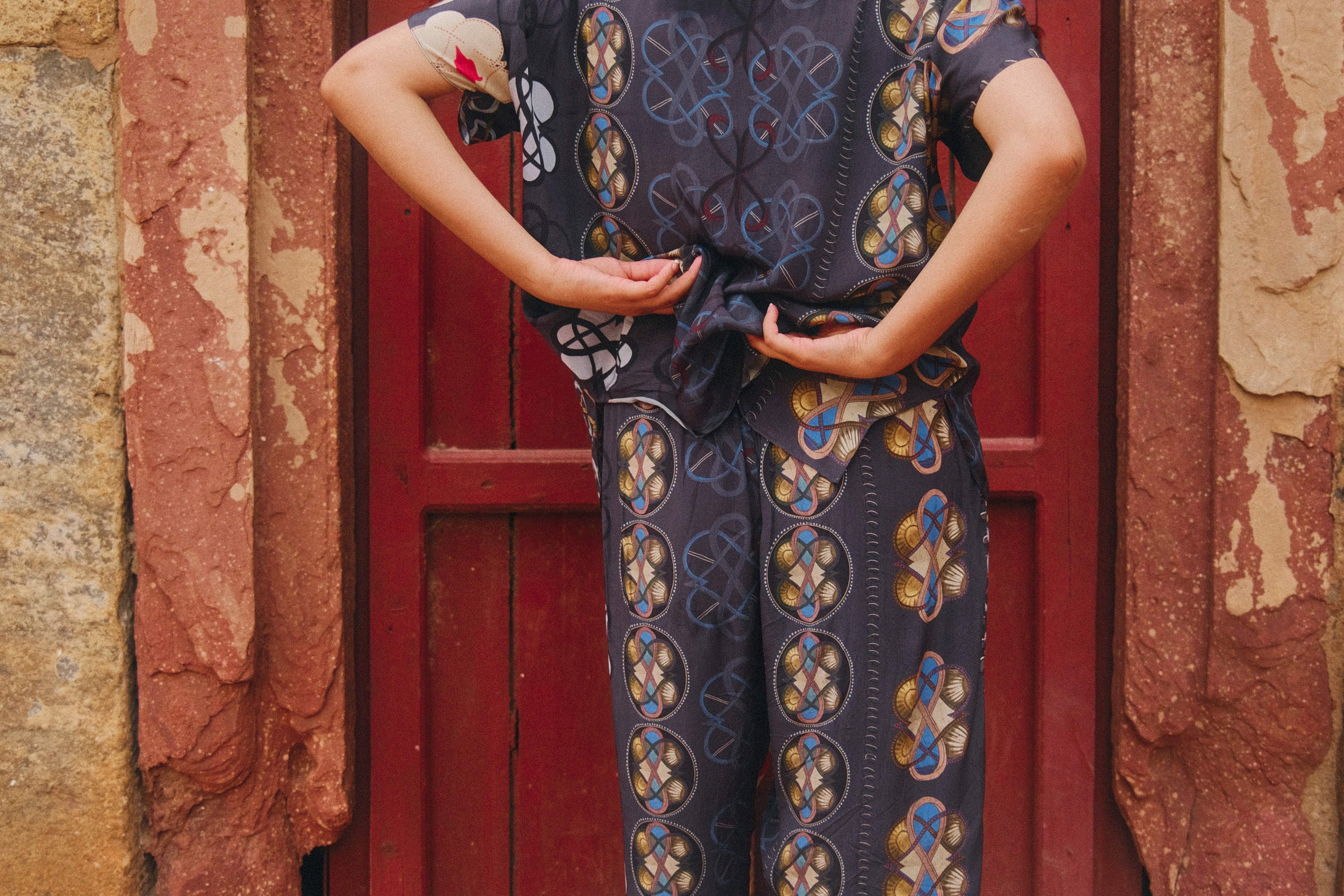 GARDEN CO-ORD SET IN AC NAVY PRINT