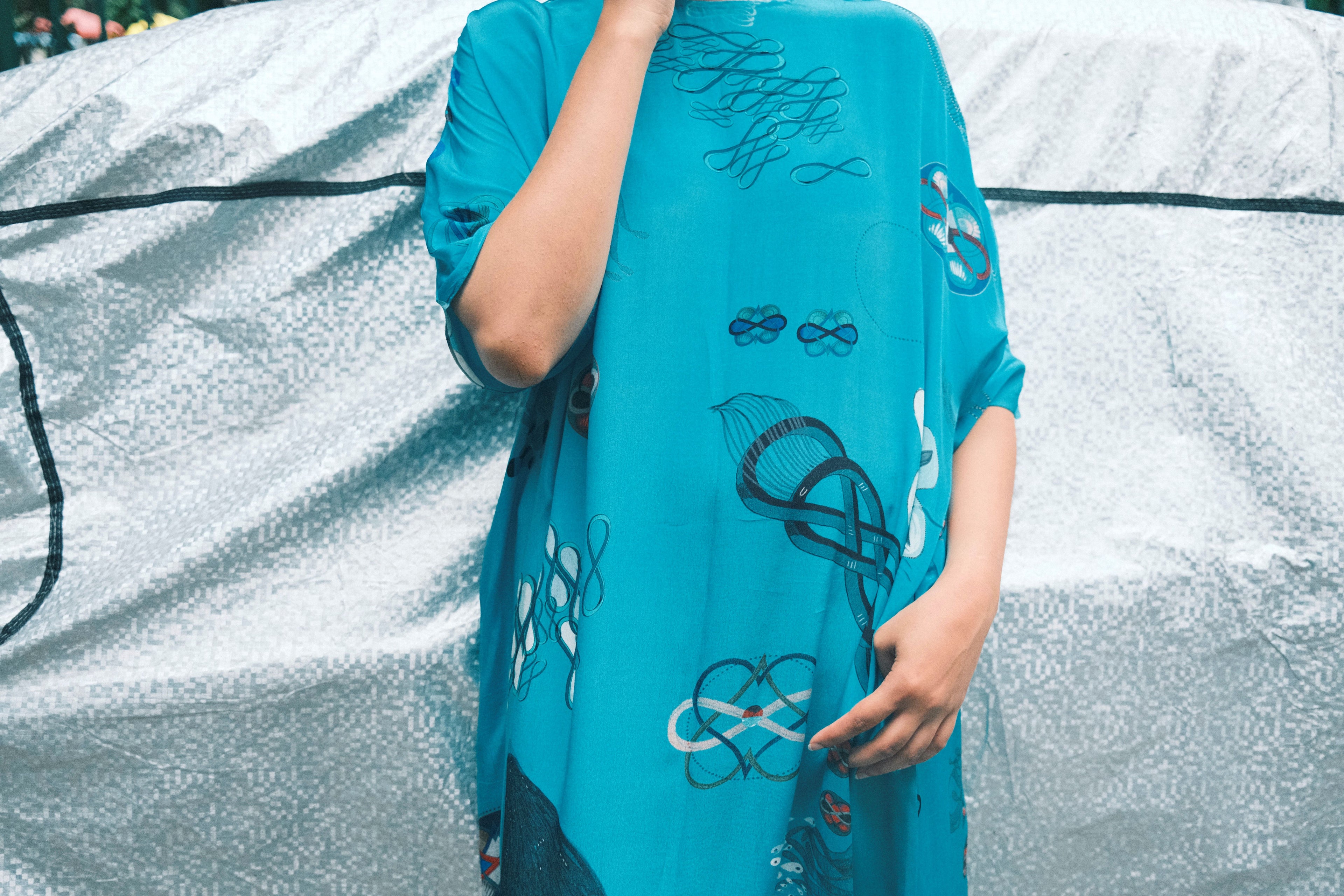 KAFTAAN DRESS IN TURQ FLOAT PRINT