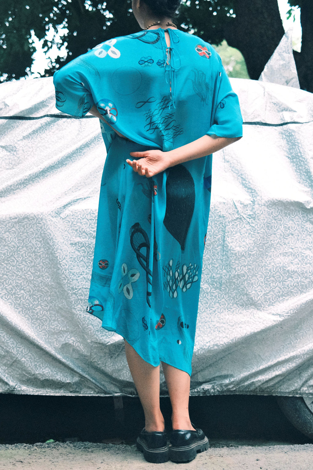 KAFTAAN DRESS IN TURQ FLOAT PRINT