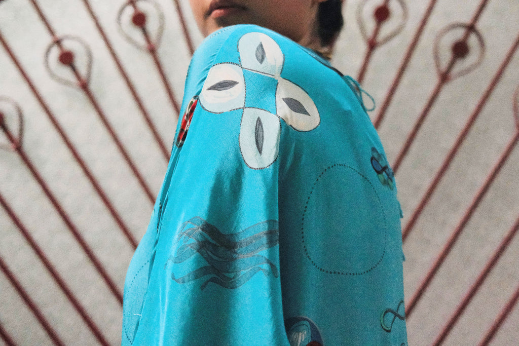 KAFTAAN DRESS IN TURQ FLOAT PRINT