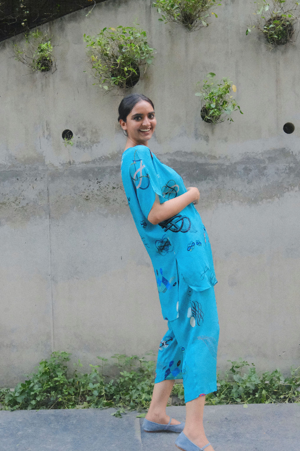 GARDEN CO-ORD SET IN TURQ FLOAT PRINT