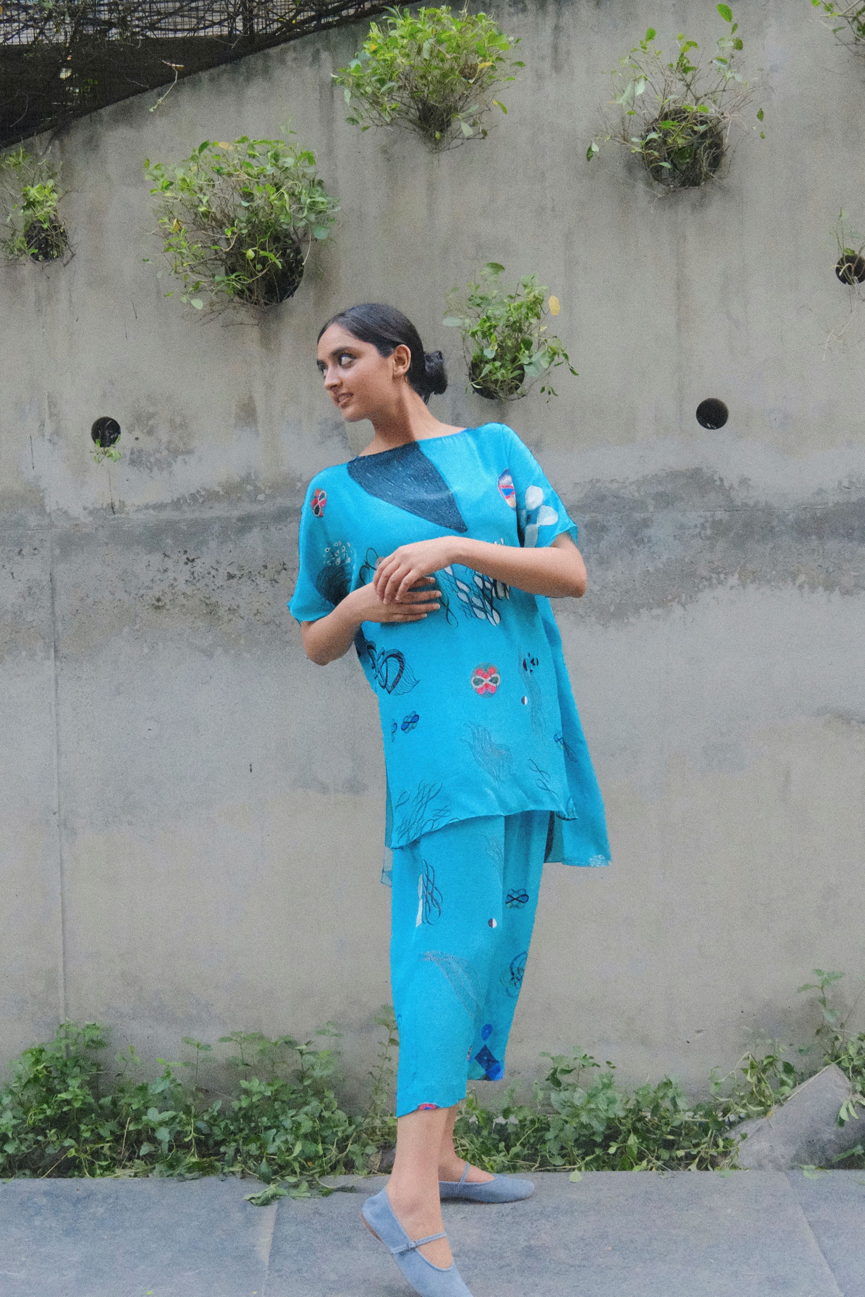 GARDEN CO-ORD SET IN TURQ FLOAT PRINT